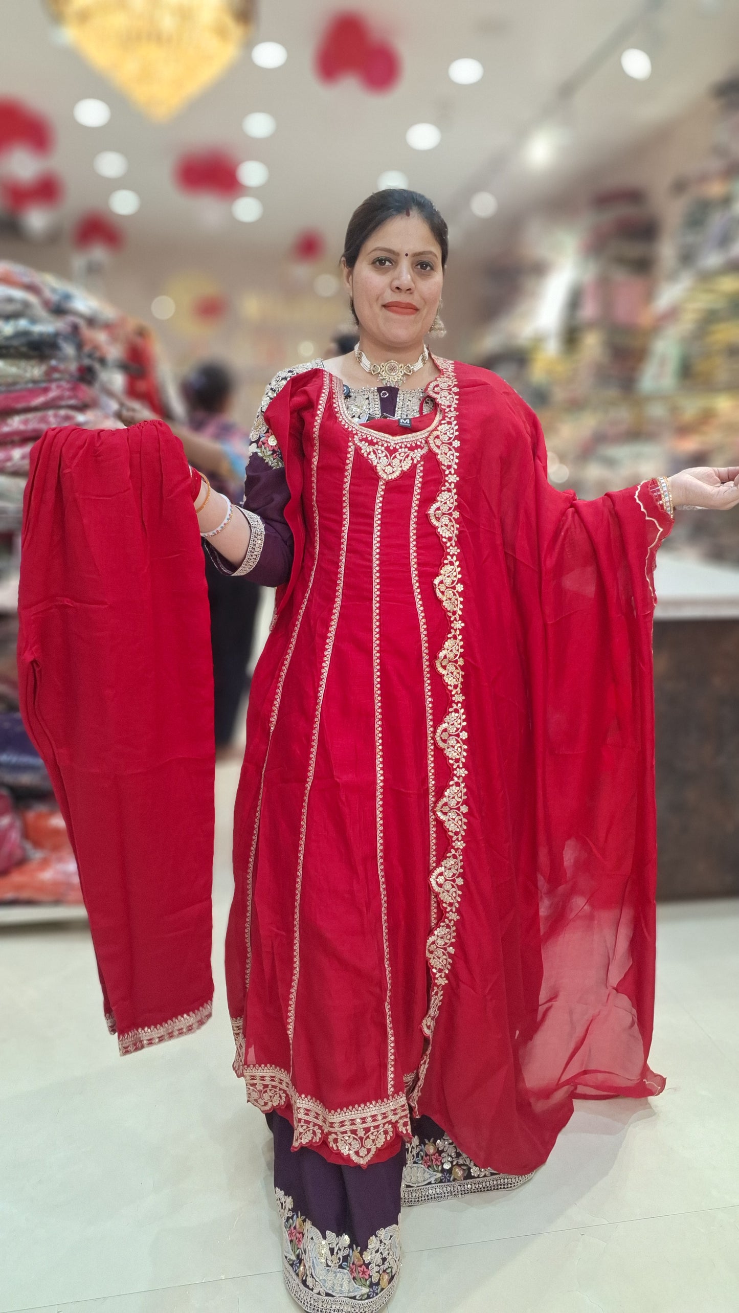 RED PURE CHINON FULL FLAIR ANARKALI