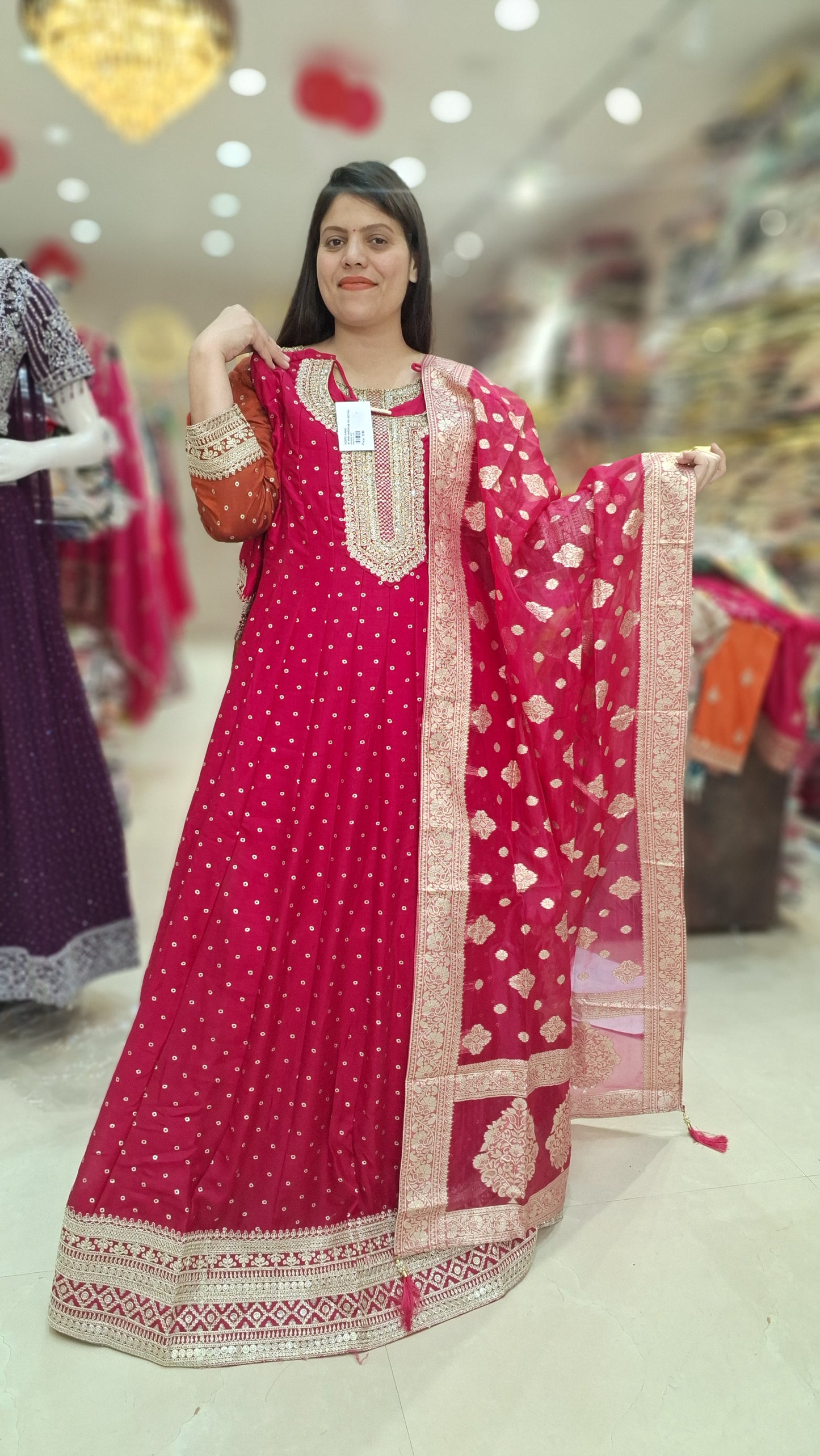 PURE CHINON NECK AND BAJU WITH LASE WORK FULL GOWN