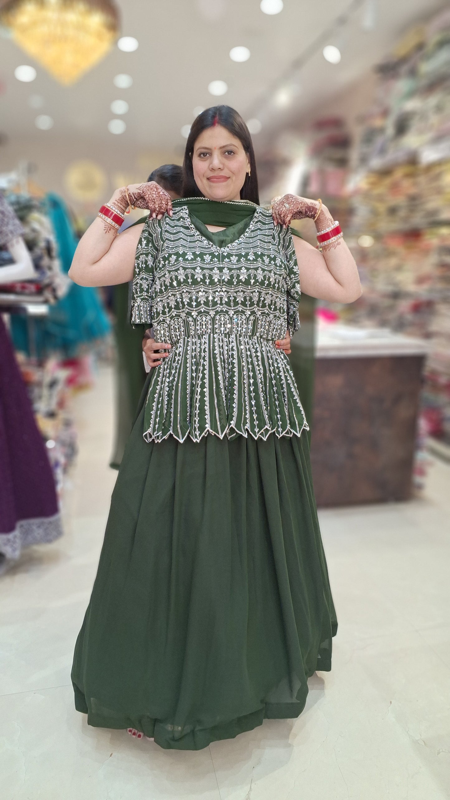 PURE GEORGET SHORT FLAIR KURTI SILVER TILLA WORK WITH LEHNGA