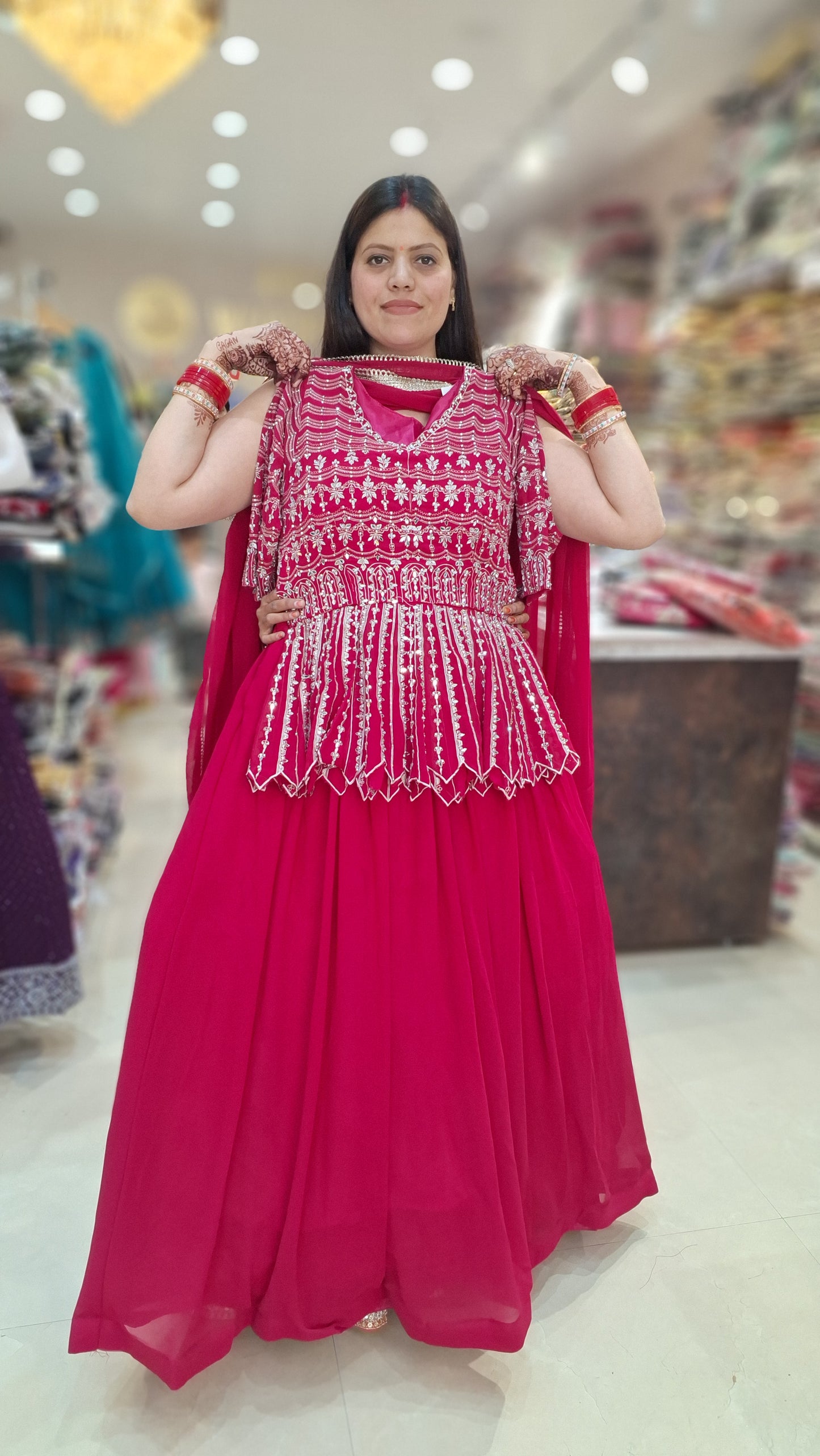 PURE GEORGET SHORT FLAIR KURTI SILVER TILLA WORK WITH LEHNGA