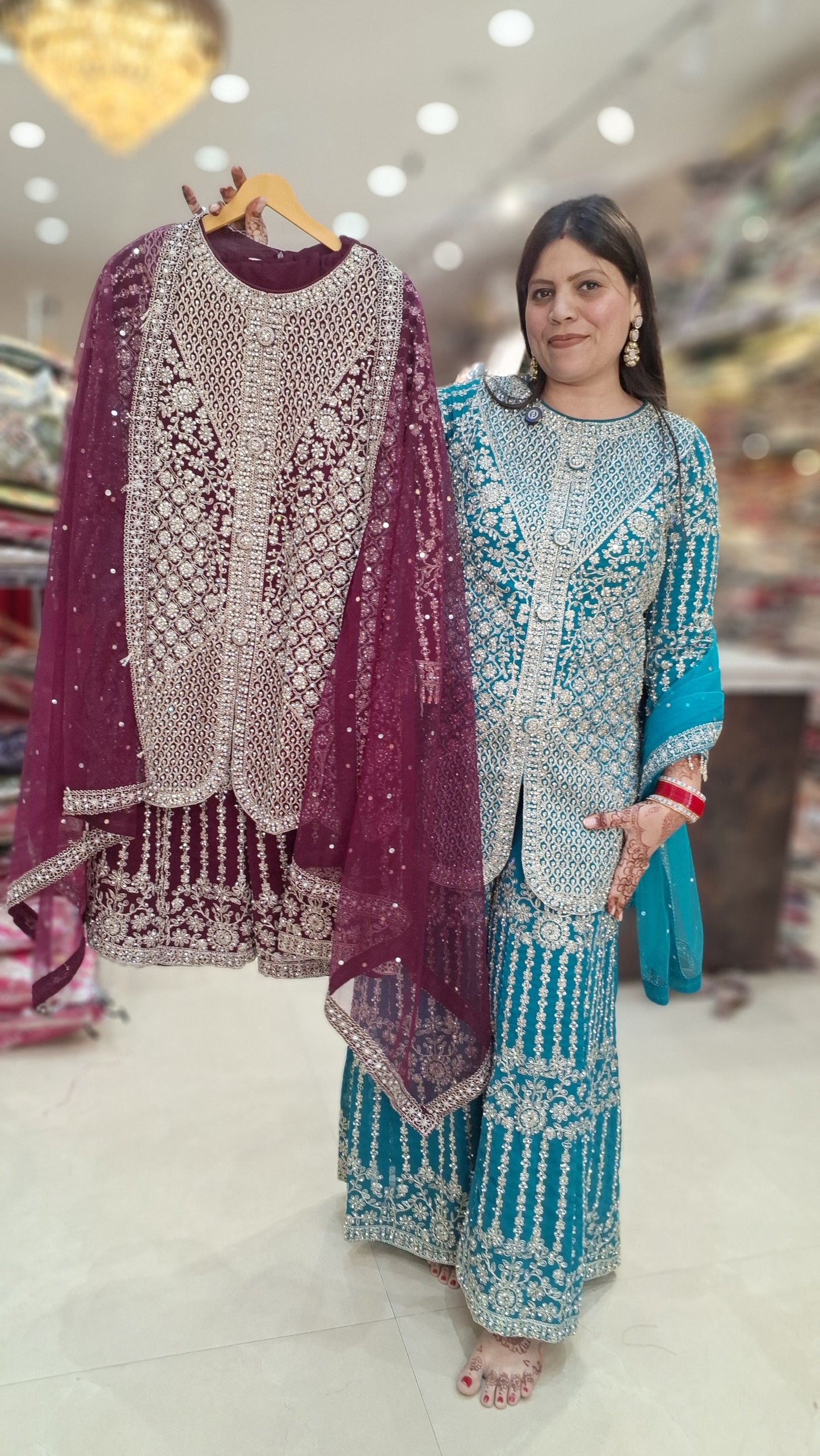 EXCLUSIVE HEAVY DESIGNER FULL ZARI WORK WEDDING PLAZO SET