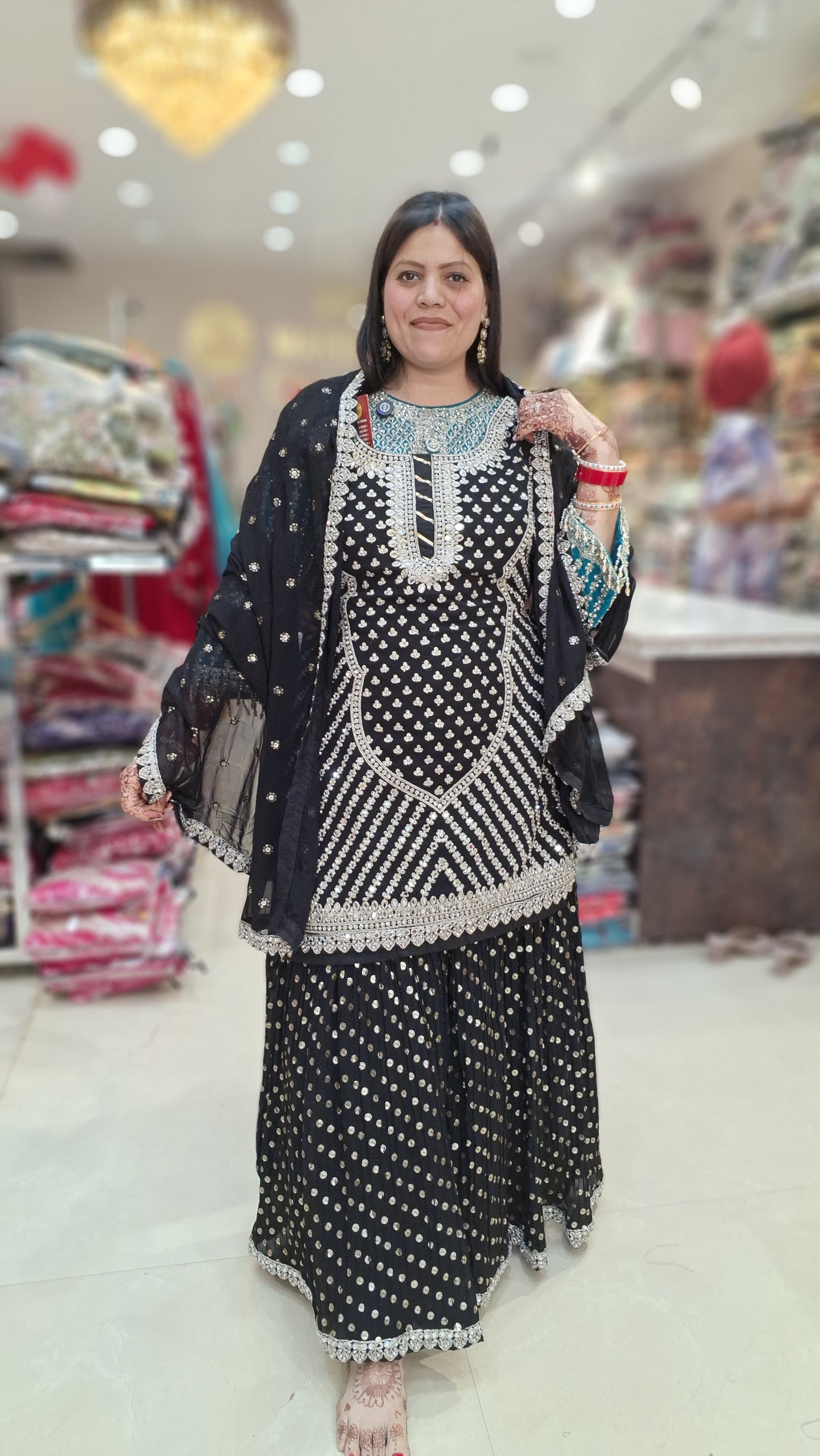 PARTY WEAR SHRARA ORIGNAL MIRROR WORK NECK DESIGNER