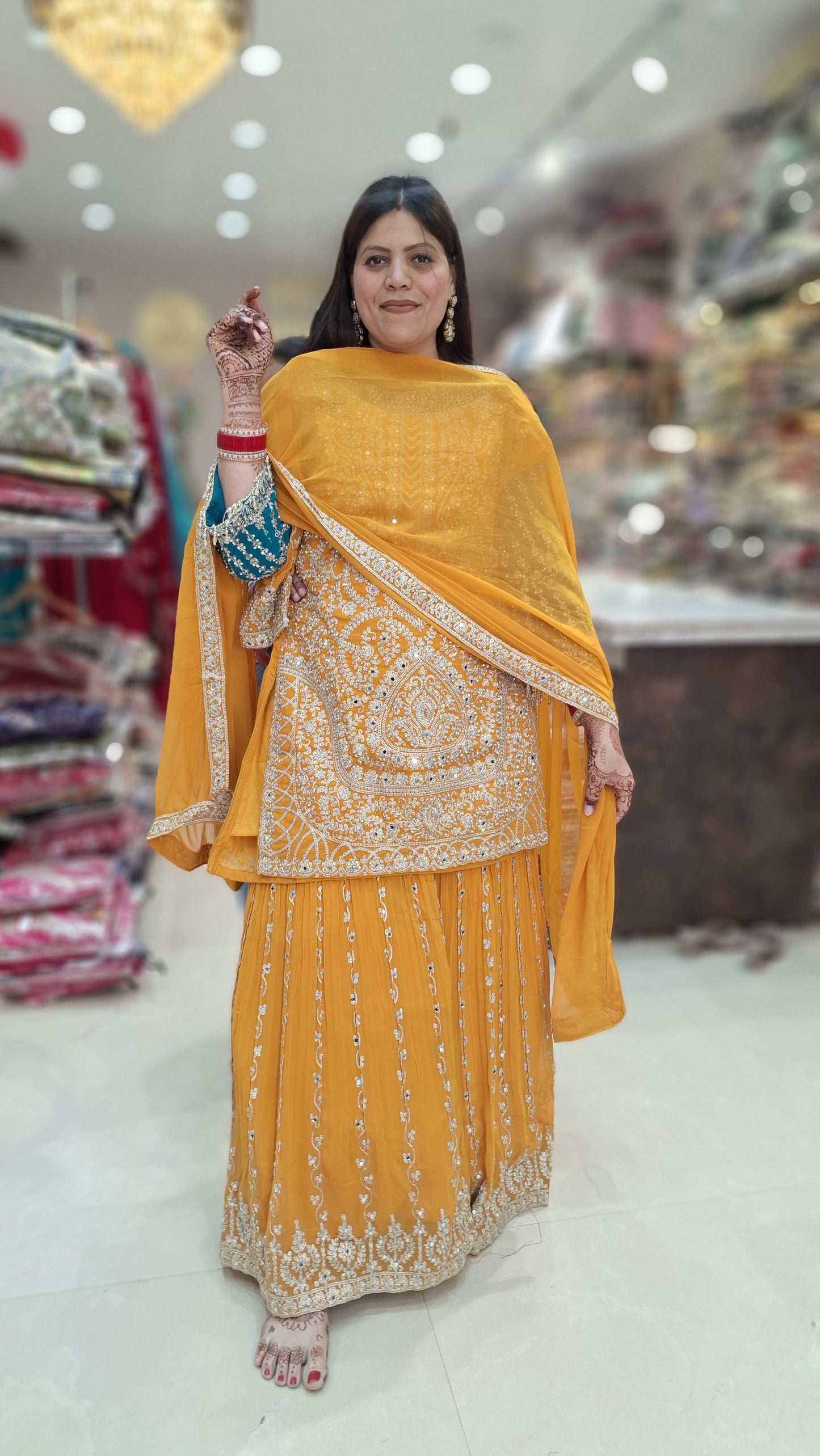 PREMIUM GEORGET ORIGNAL MIRROR WORK HEAVY SHARARA