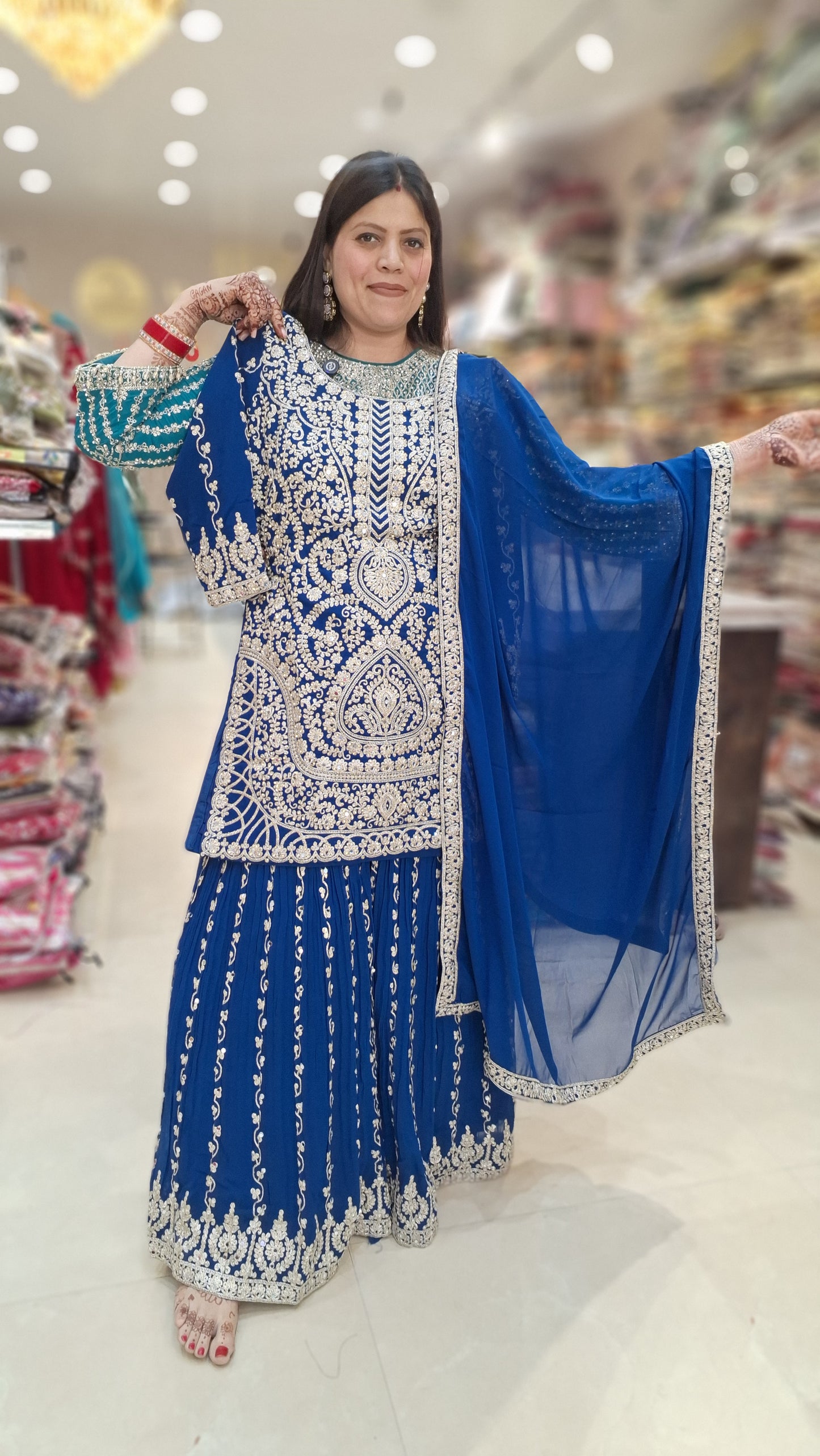 PREMIUM GEORGET ORIGNAL MIRROR WORK HEAVY SHARARA
