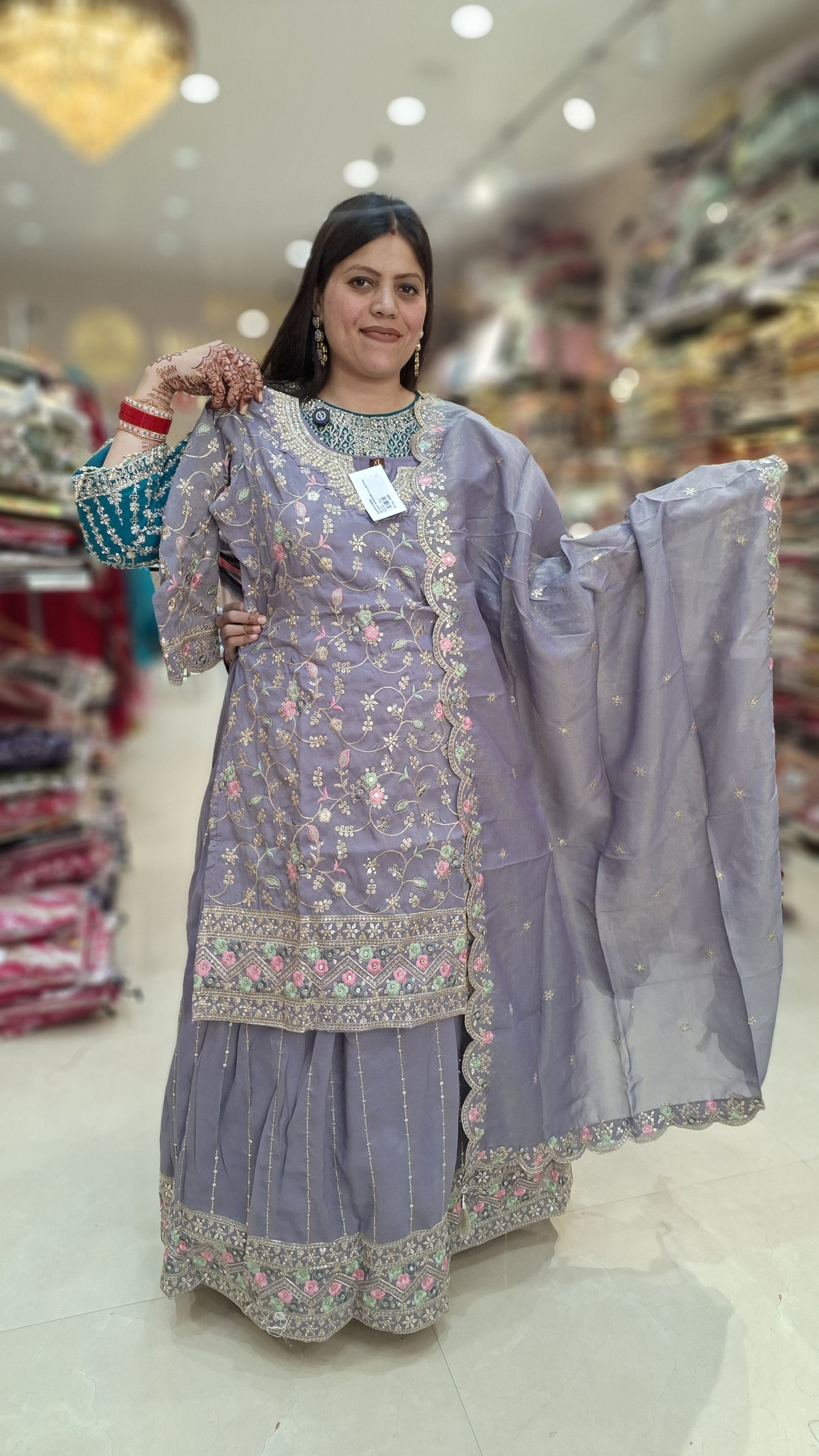 PREMIUM SILK TILLA AND THREAD WORK SHORT KURTI WITH LEHNGA