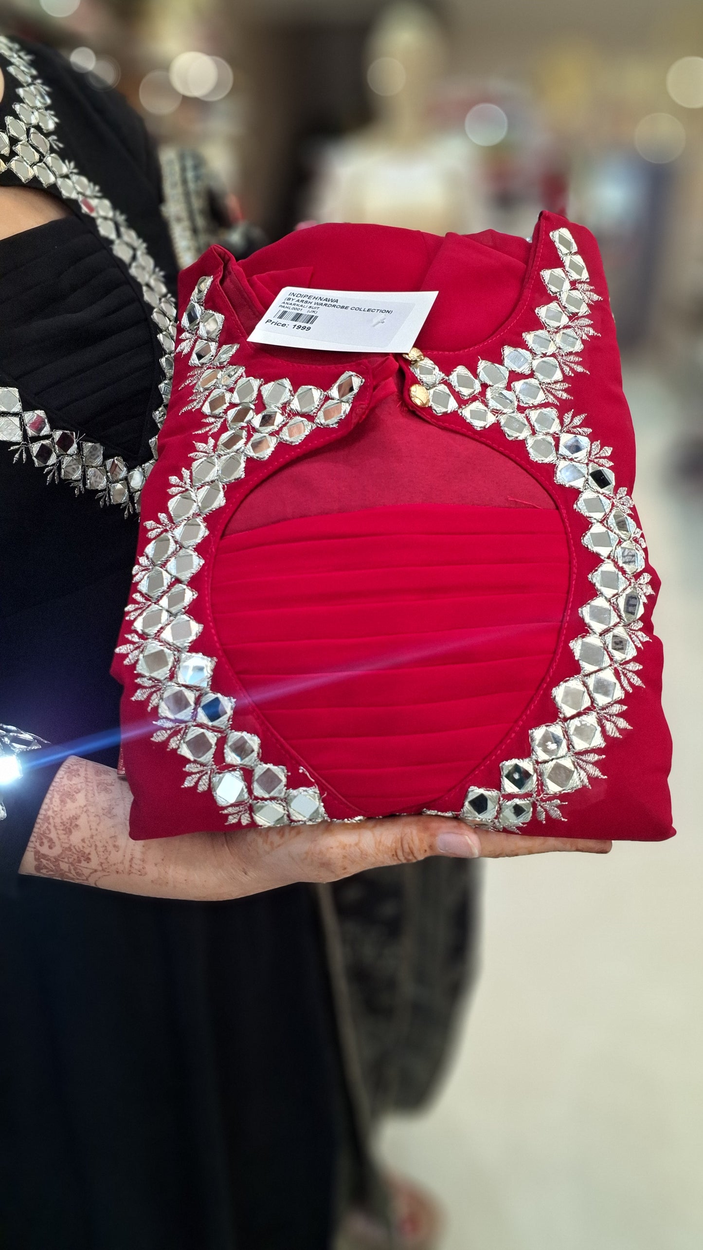 BEAUTIFUL NECK DESIGN BACK AND FRONT ORIGNAL MIRROR WORK ANARKALI