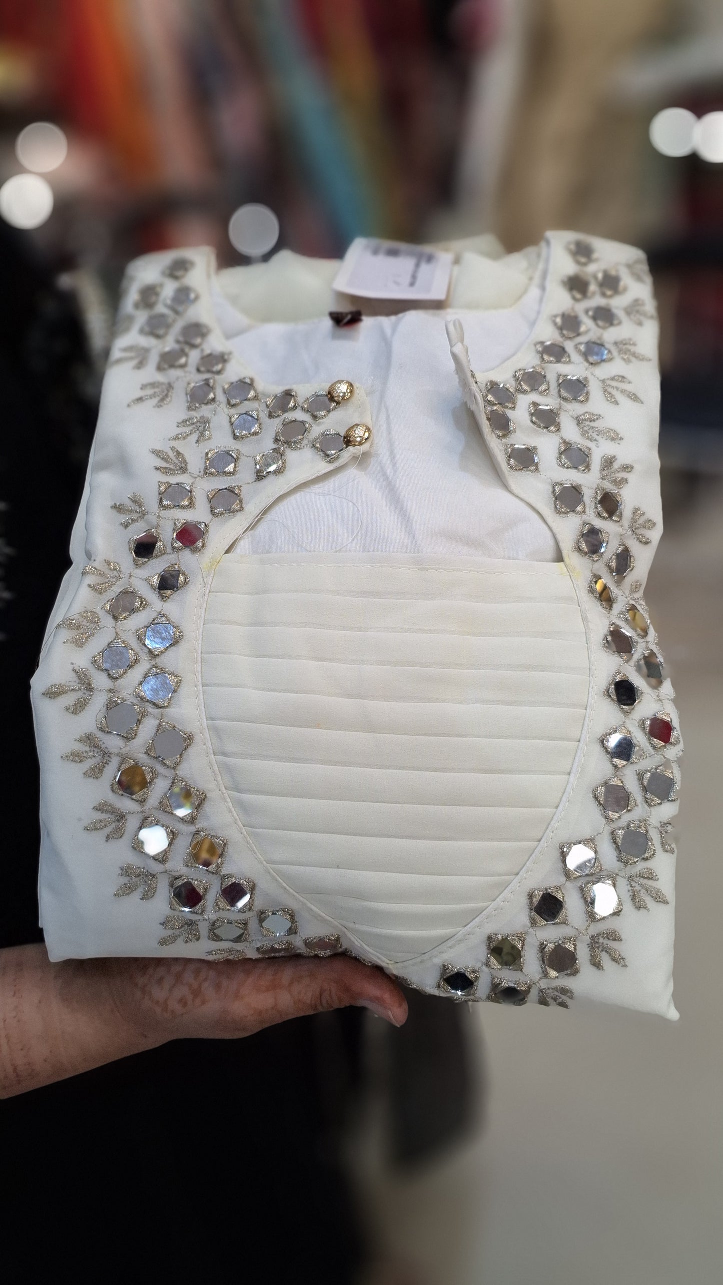 BEAUTIFUL NECK DESIGN BACK AND FRONT ORIGNAL MIRROR WORK ANARKALI