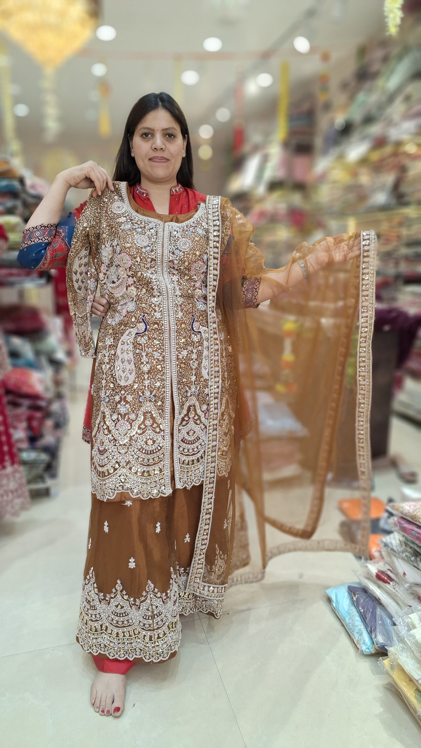PEACOCK DESIGN FRONT CUT DARK COLOURED JAFFA SUIT