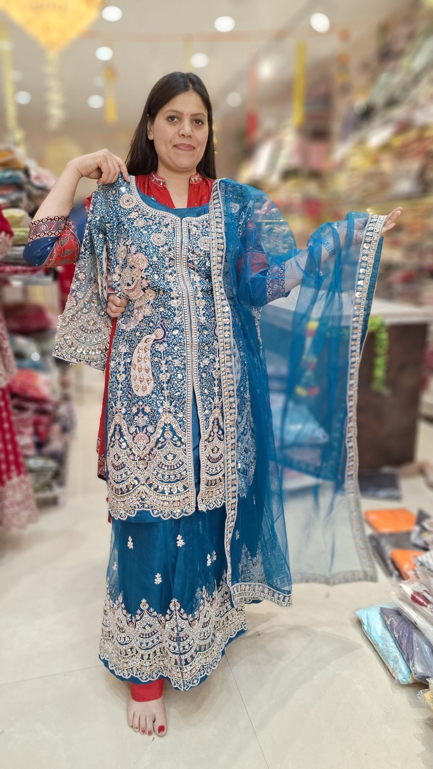 PEACOCK DESIGN FRONT CUT DARK COLOURED JAFFA SUIT