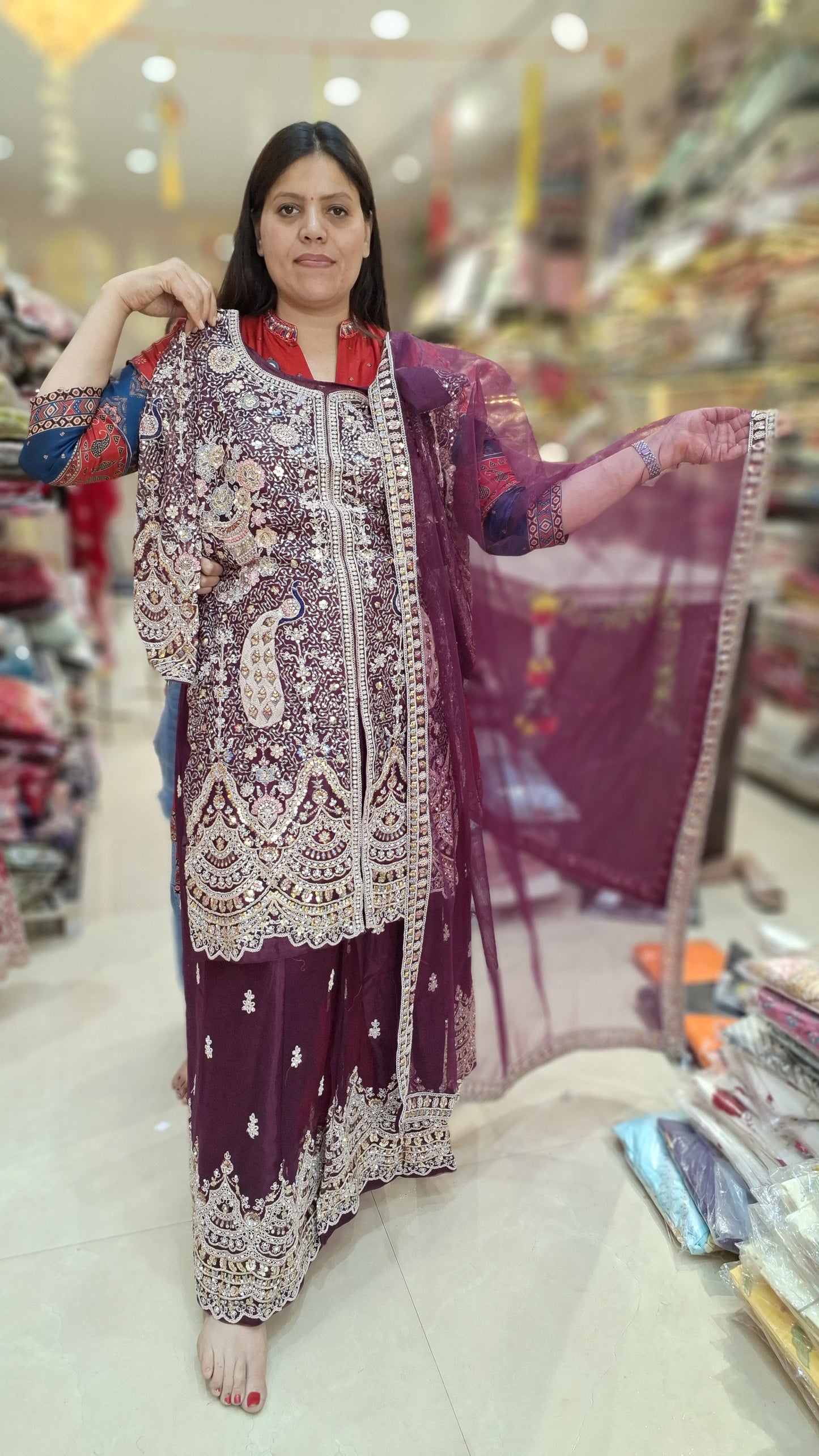 PEACOCK DESIGN FRONT CUT DARK COLOURED JAFFA SUIT
