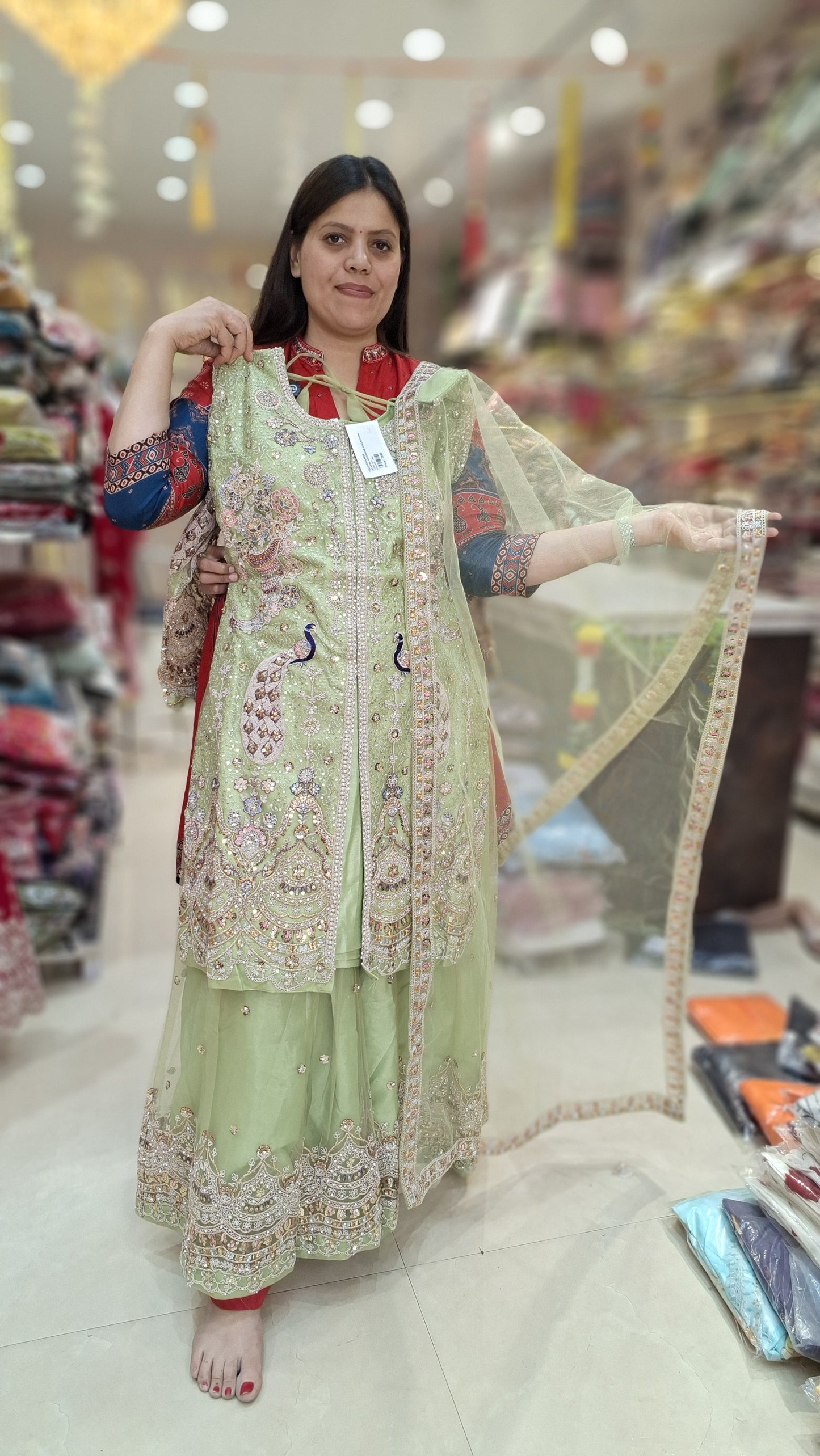 PEACOCK DESIGN FRONT CUT PEASTAL COLOURED JAFFA SUIT