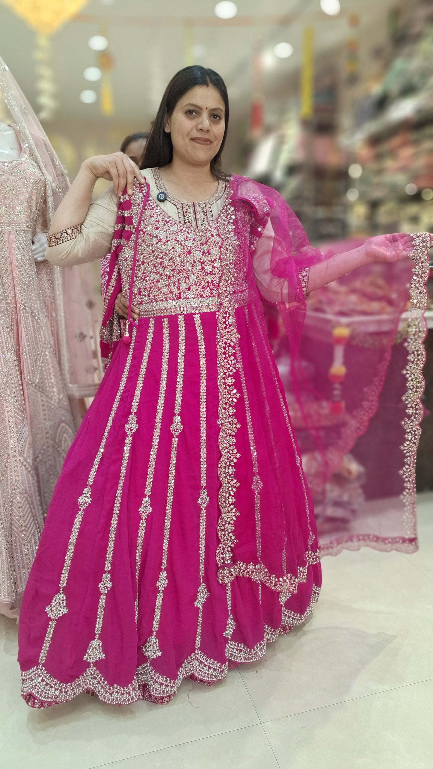 ORANGE GEORGET TILLA WORK ANARKALI WITH LEHNGA