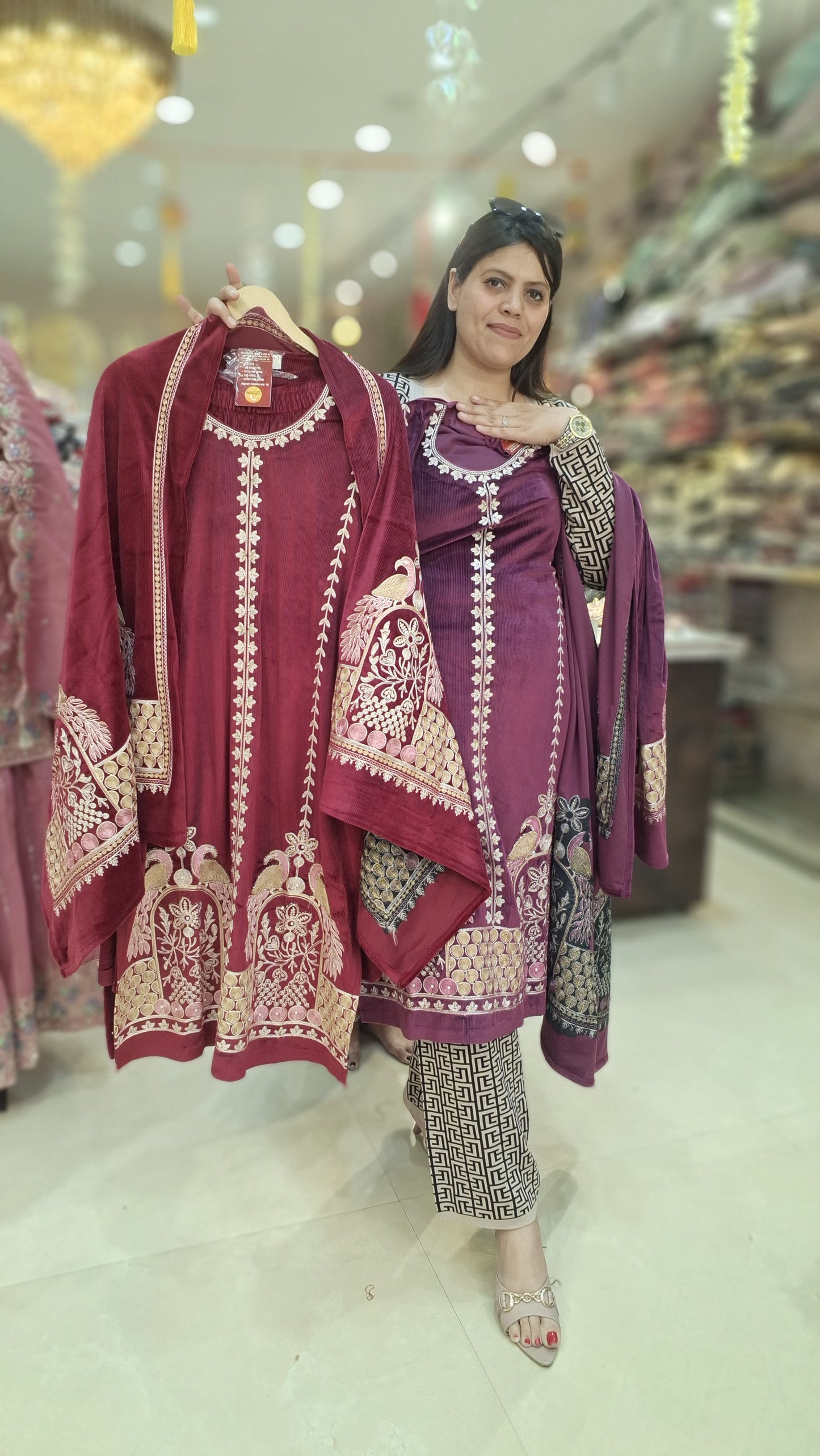 PREMIUM VELEVET PEACOCK DESIGN 3 PC SUIT