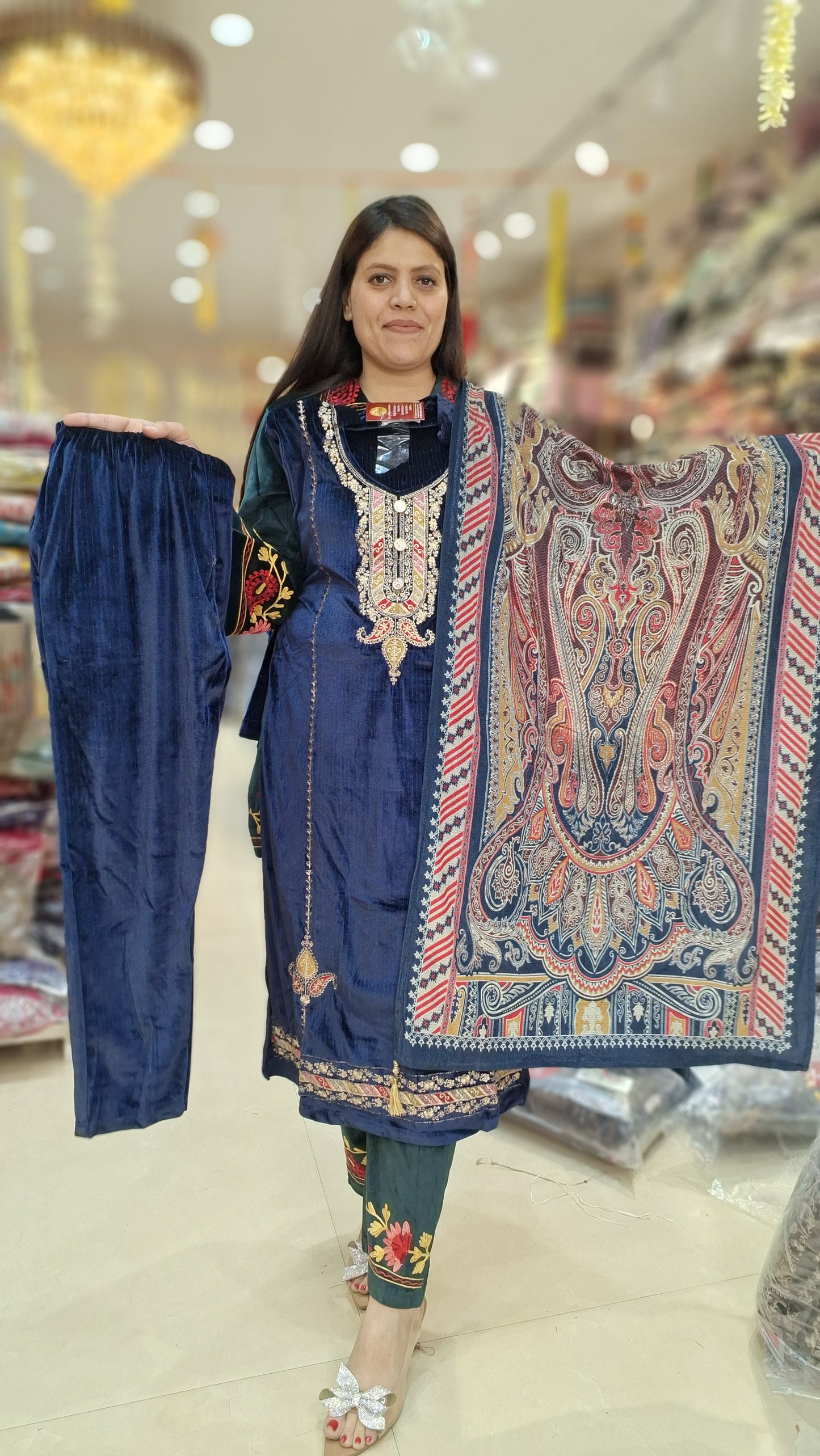 BLACK PREMIUM VELVET TILLA WORK WITH 3PC SUIT