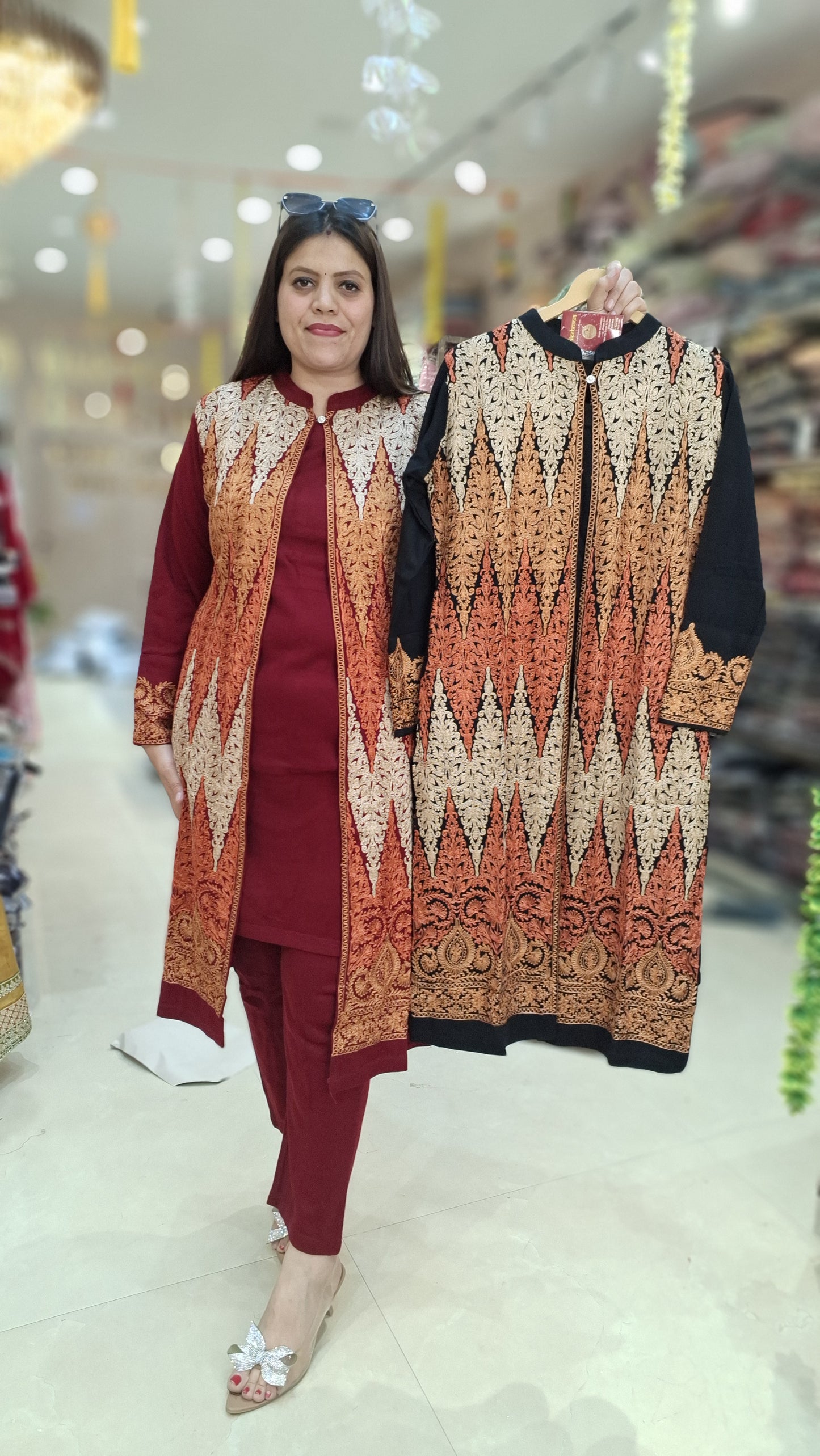 LONG JACKET WITH INER AND BOTTOM 3 PC CORDSET