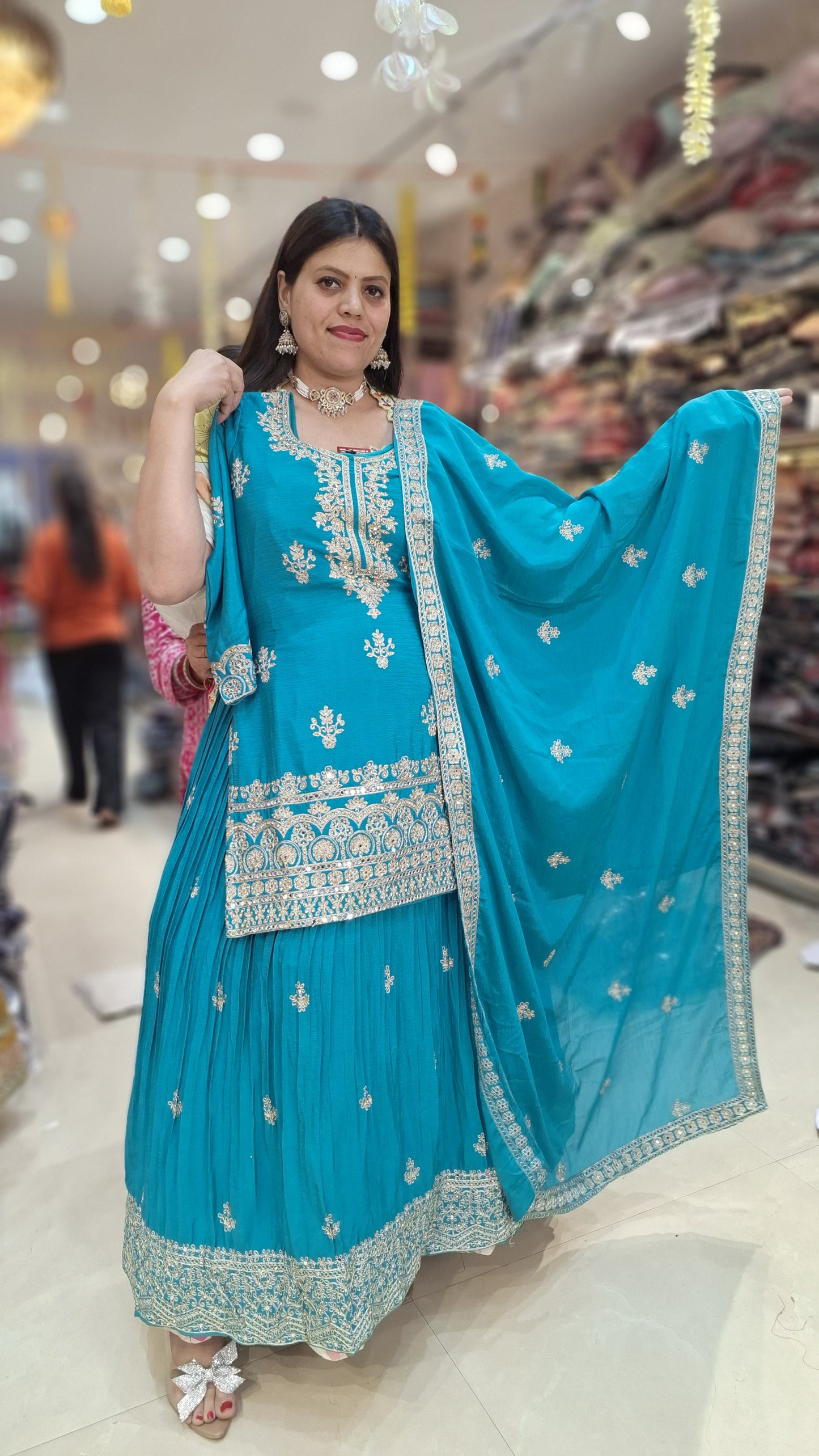 PURE CHINON NECK AND BOARDER DESIGN LEHENGA