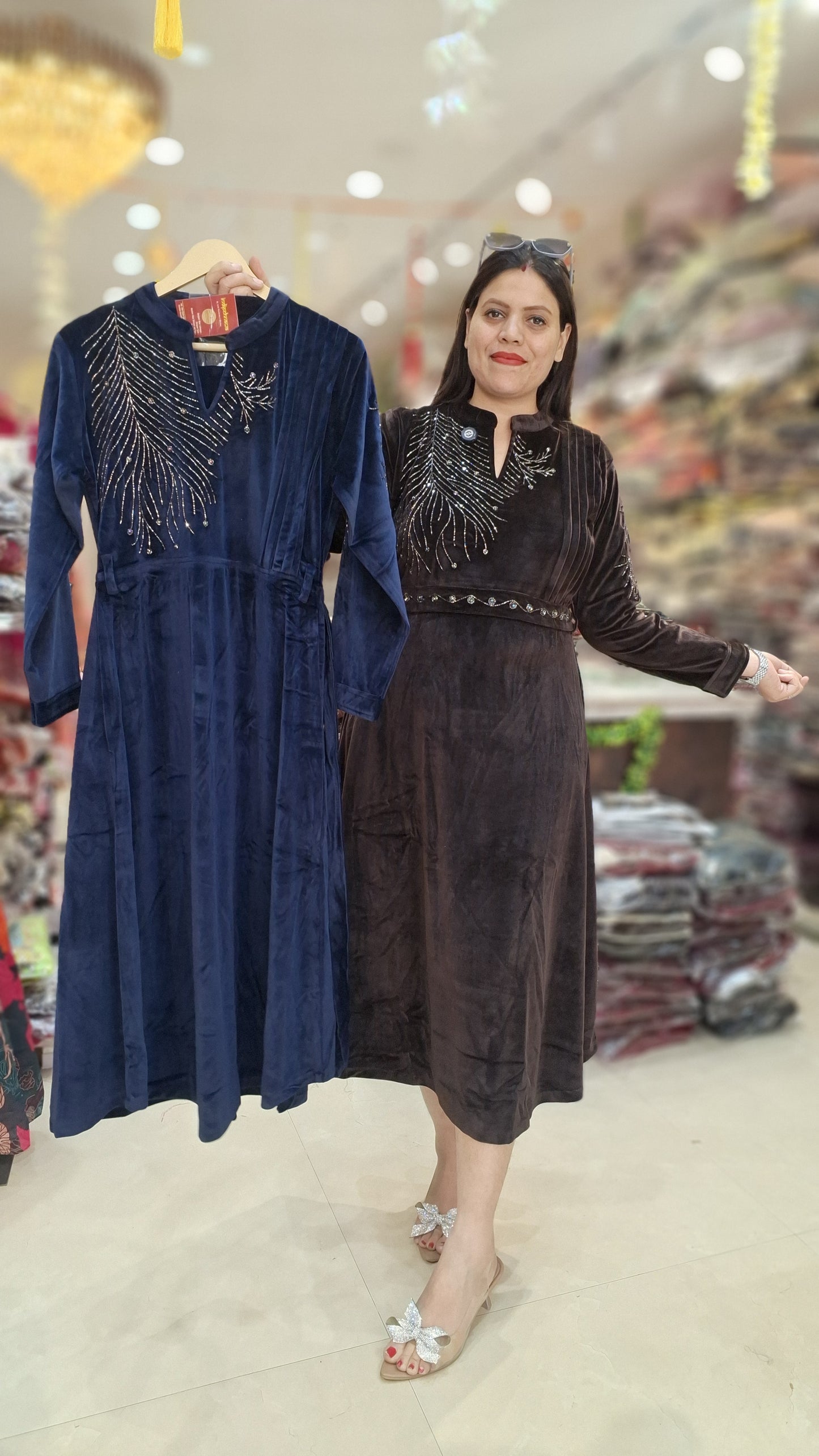 PREMIUM VELVET SIRVOSKI AND PEARL WORK DRESS