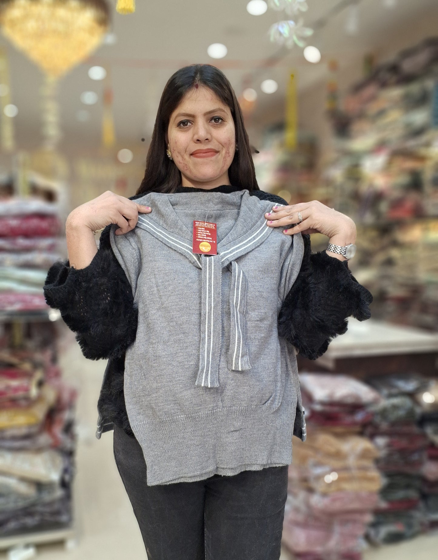 NECK DESIGN PREMIUM WOOL KOREAN TOP