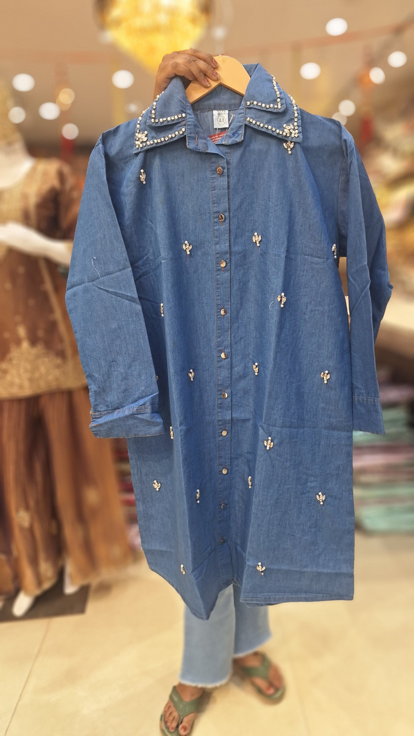 DENIM PEARL WORK DRES