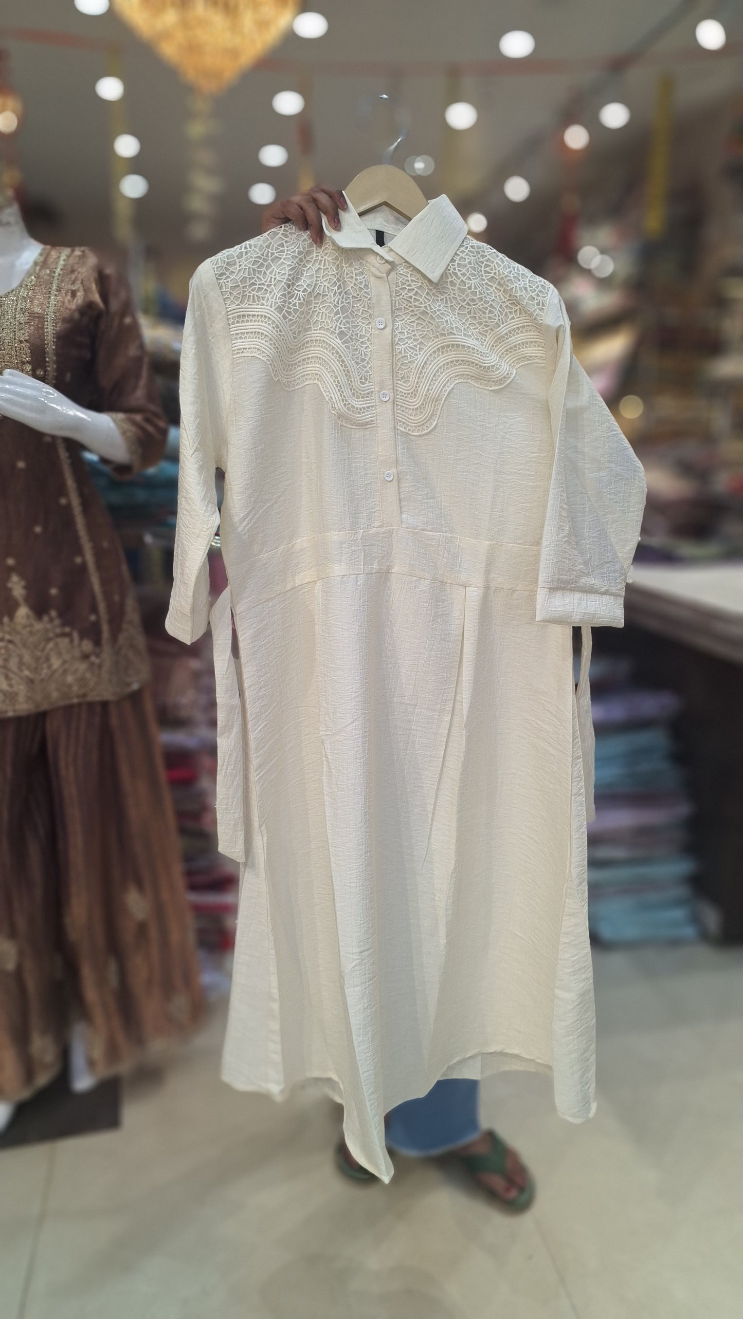 BEAUTIFUL NETED DESIGN COTTON DRESS