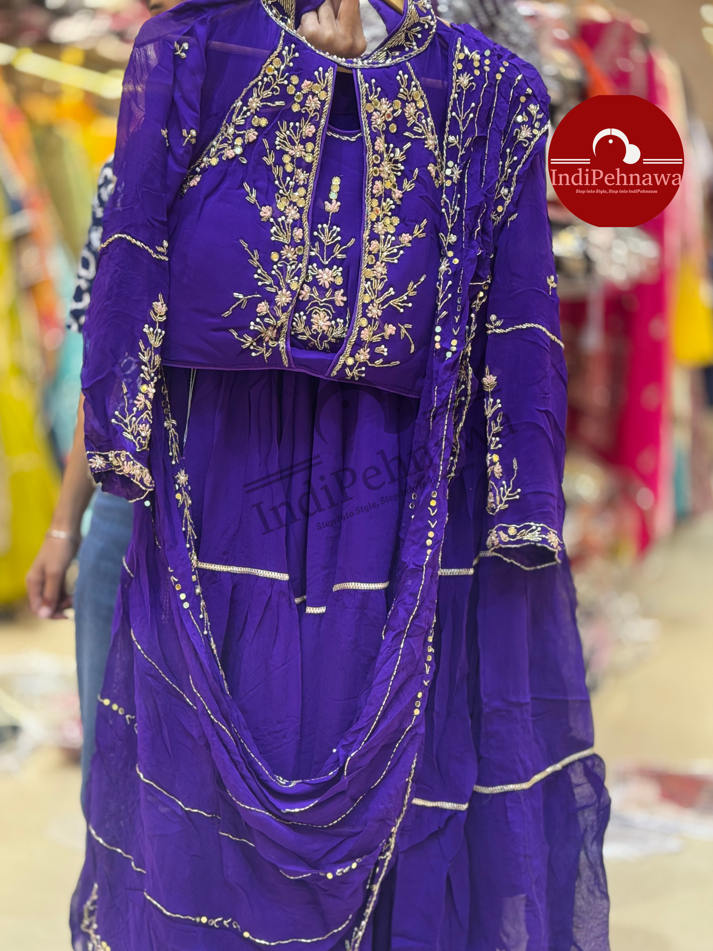 INSTAVIRAL DESIGNER HIGH NECK LEHNGA SAREE