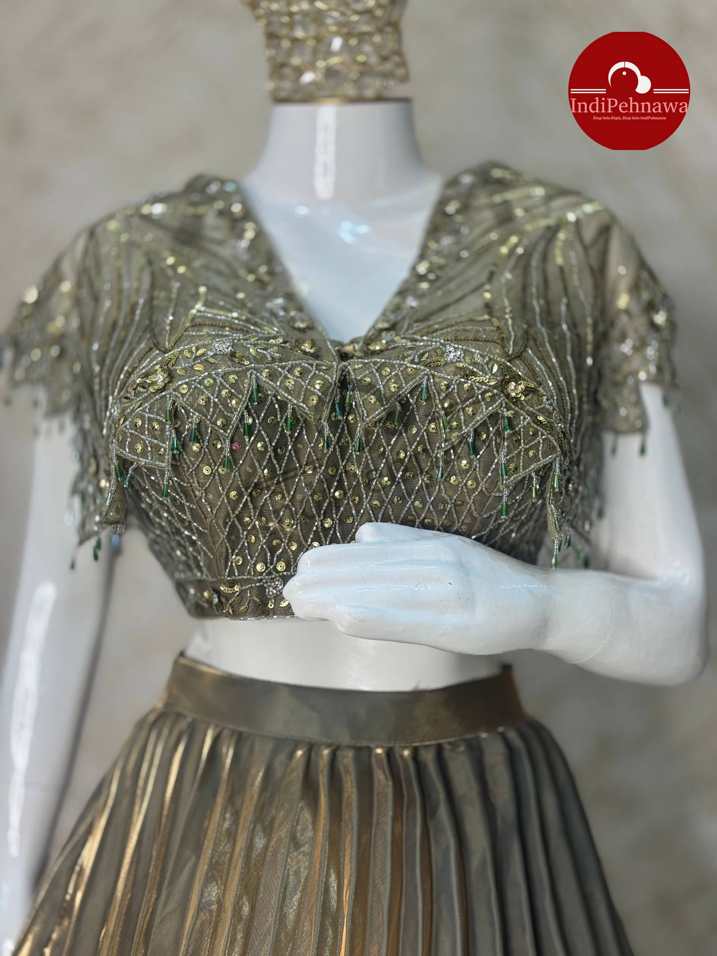 DESINER GOLDEN LEHENGA WITH SIPPY WORK IN CHINON