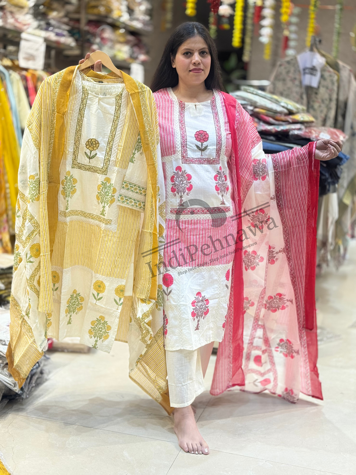 DOUBLE SHADE WHITE THREAD WORK COTTON SUIT
