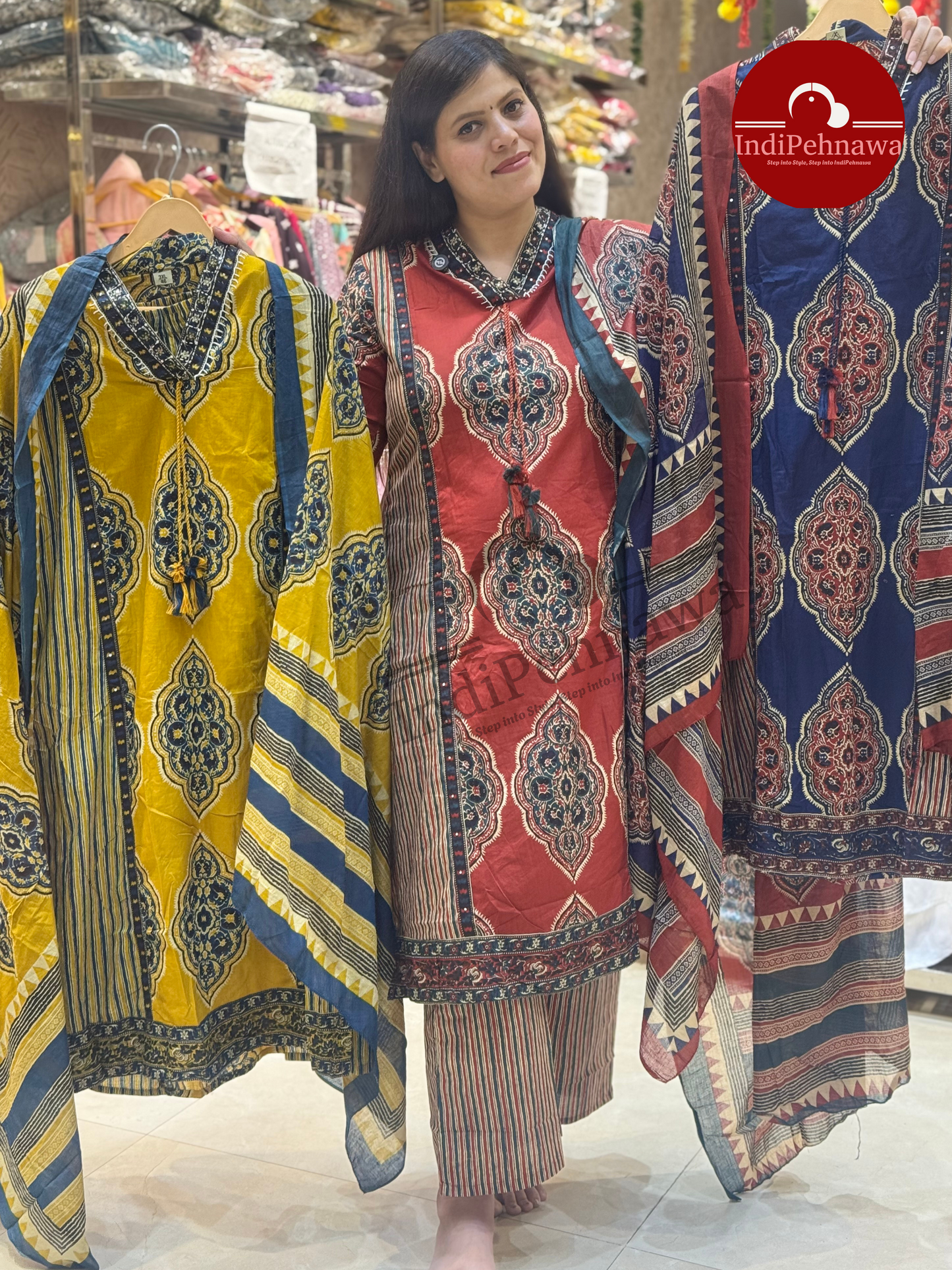 Trendy V-Neck Ethnic Suit for Festive Look