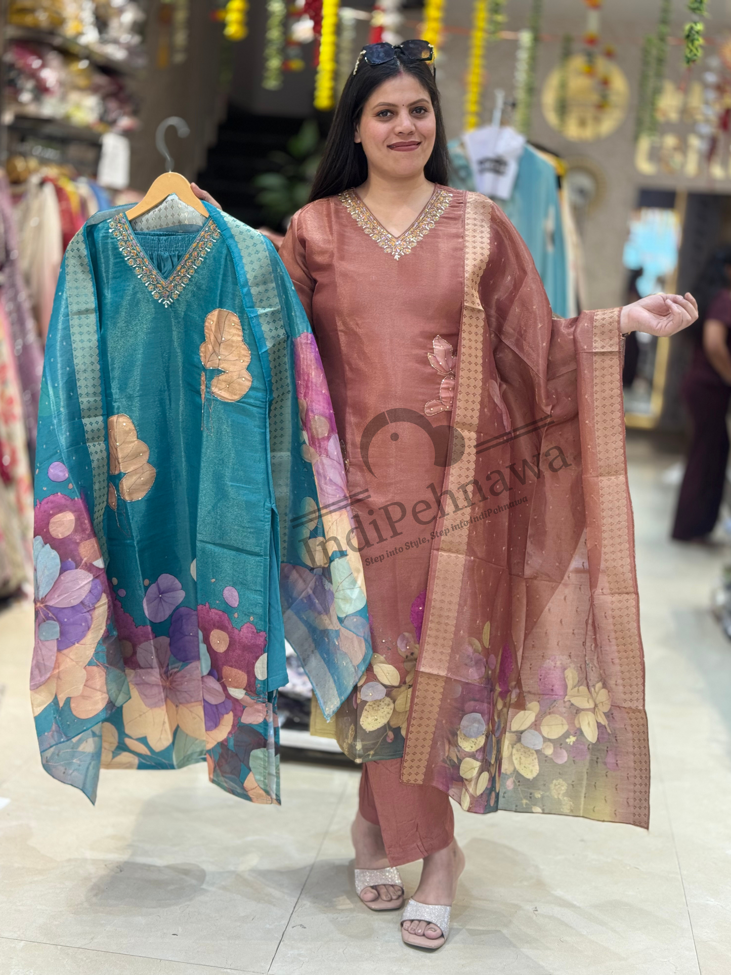 Pure Tissue Fabric Banarsi Floral Suit With Tilla Work