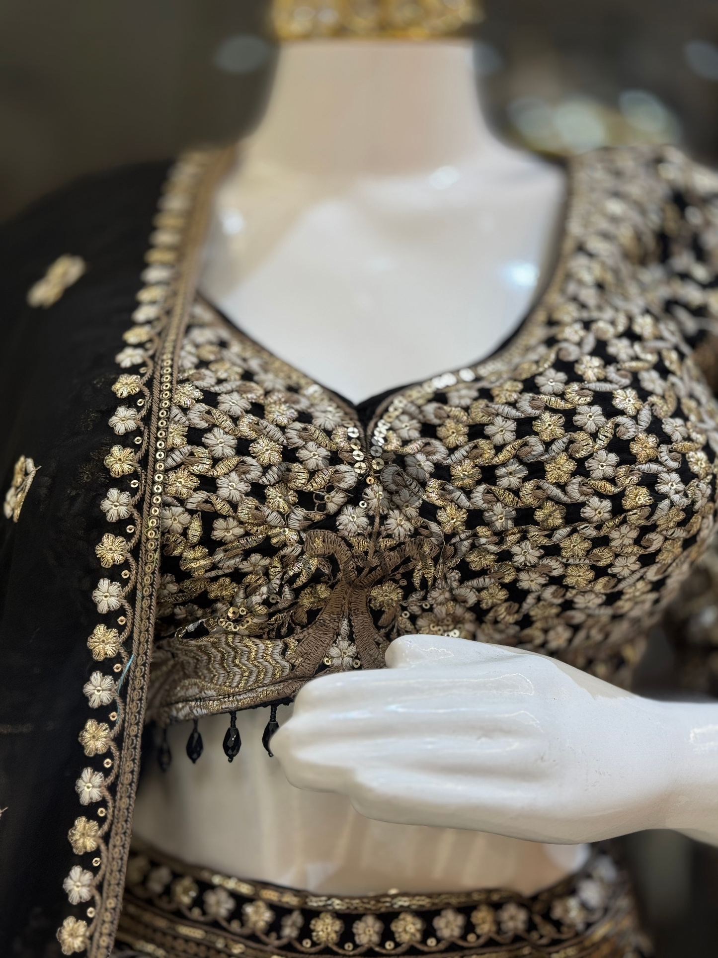 Designer Black Lehenga with White Handcrafted Thread Work – Jalandhar Exclusive