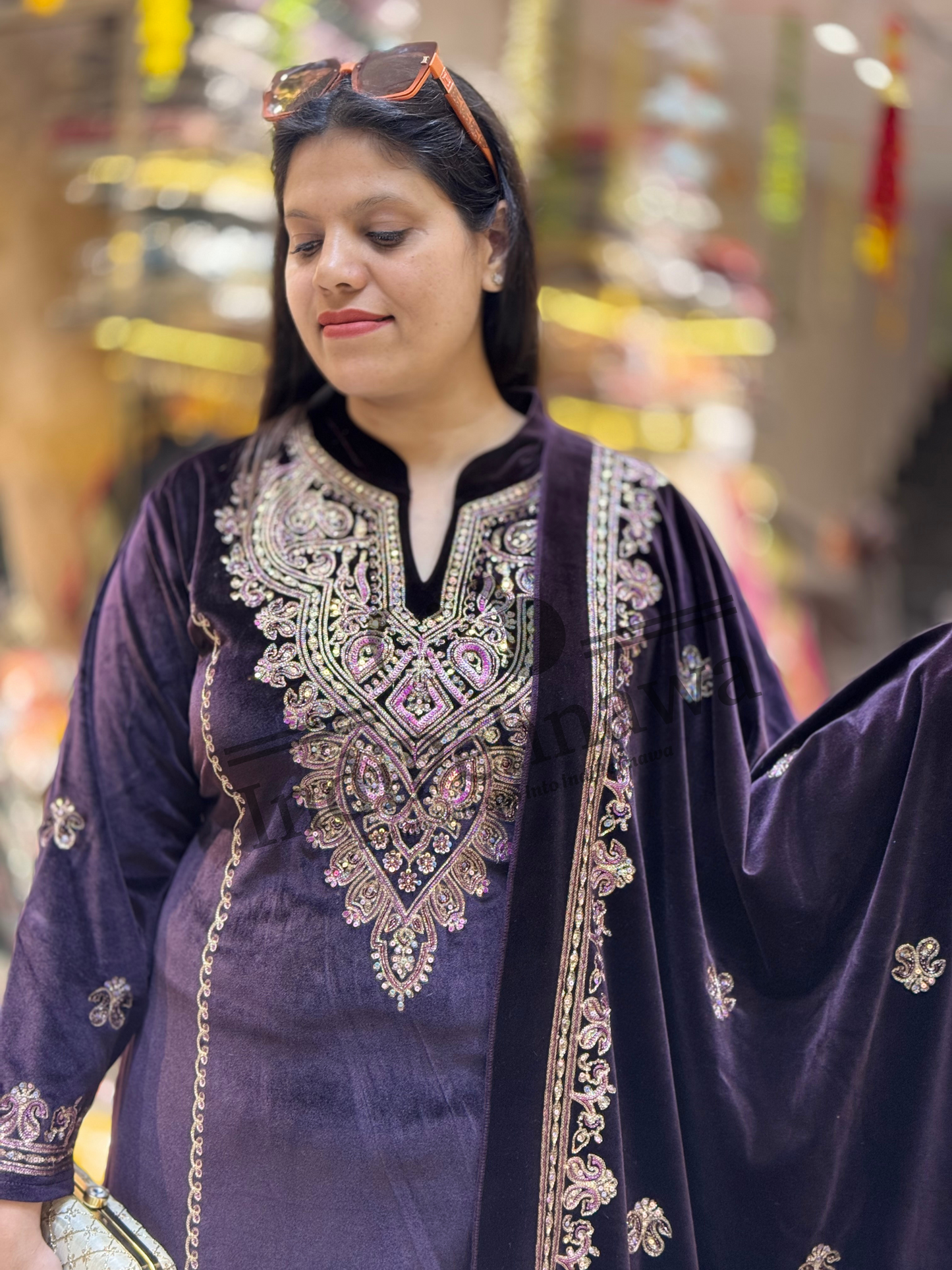 Classic Grace: Luxurious Fully Embroidered Velvet Suit