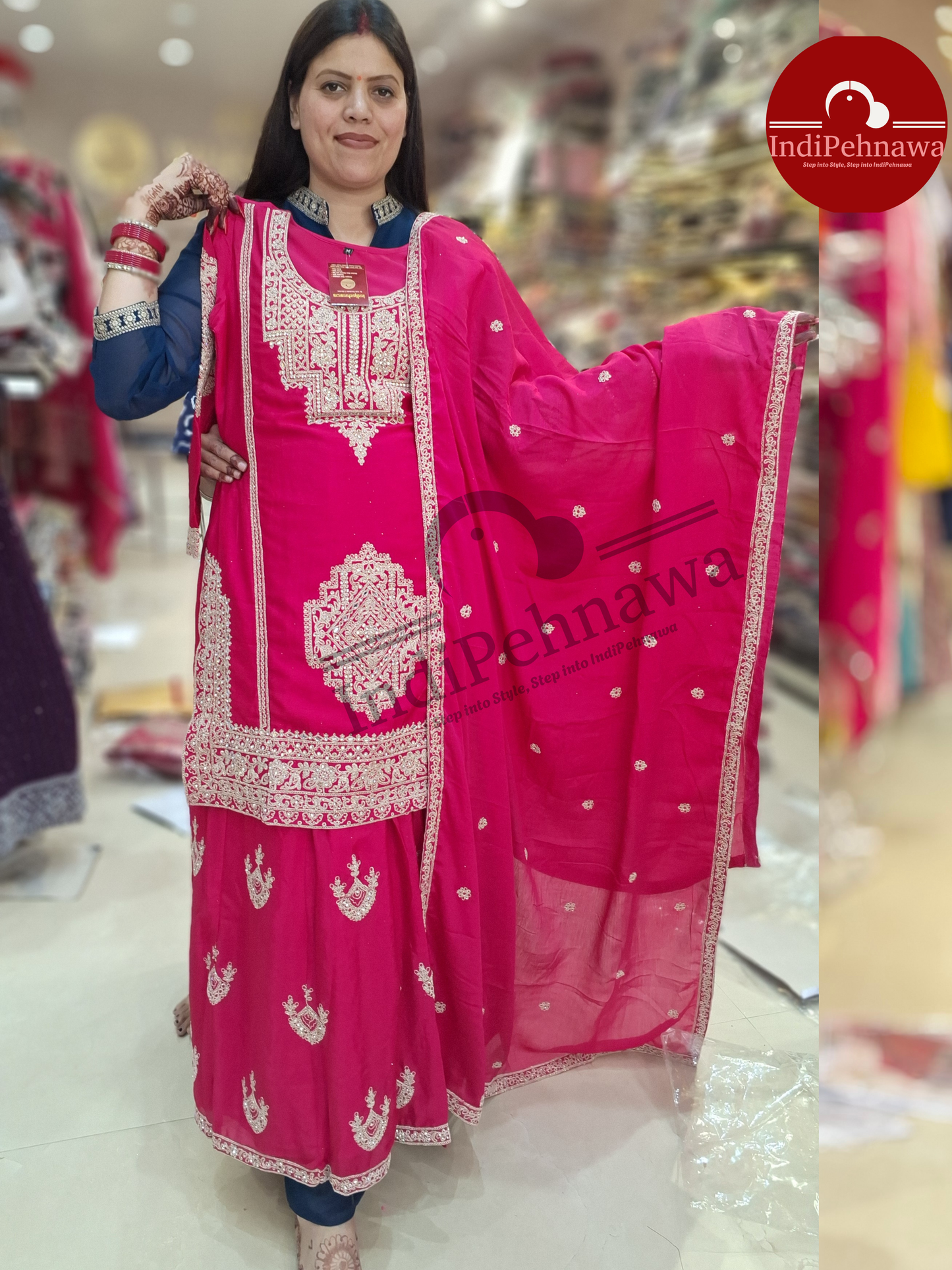Pure Chinon Party Wear Suit With Thread Work (Jarkan) and Jaffa Style Bottom