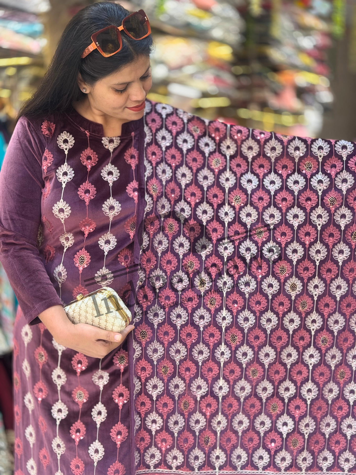 Traditional Velvet Suit with Fine Thread & Sippy Artistry