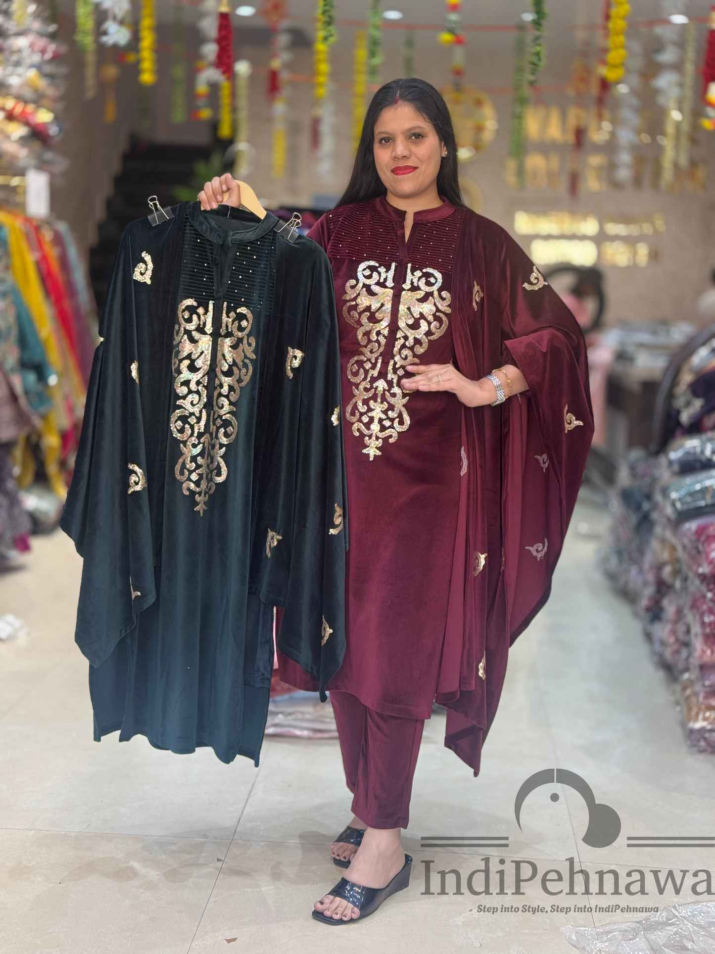 Luxury Velvet Suit with Shawl for Elegant Occasions