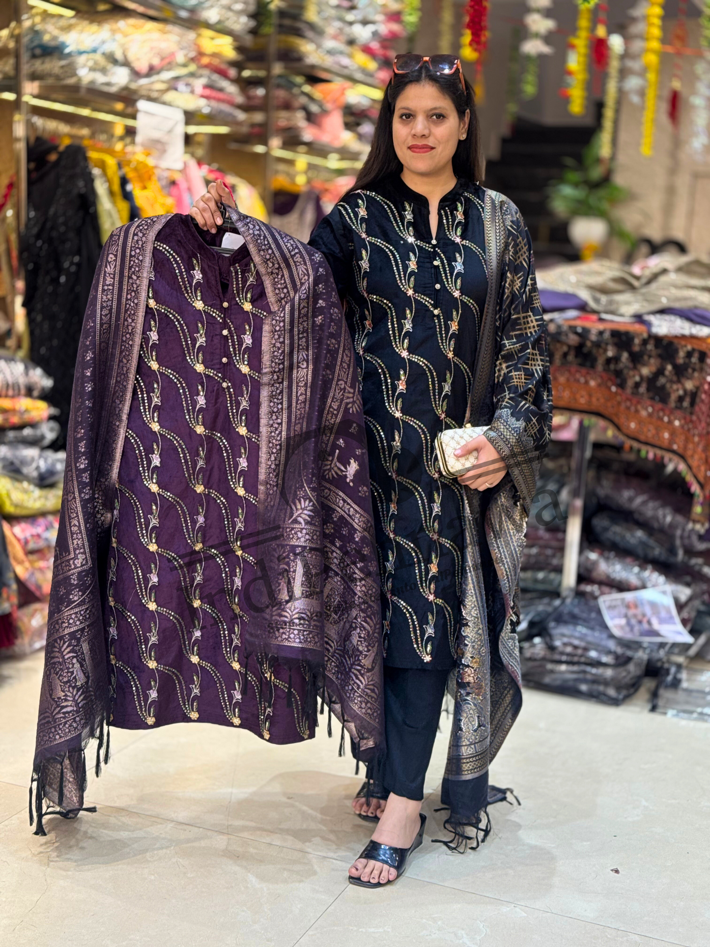 Majestic Threads: Premium Velvet Suit with Sippy Detailing