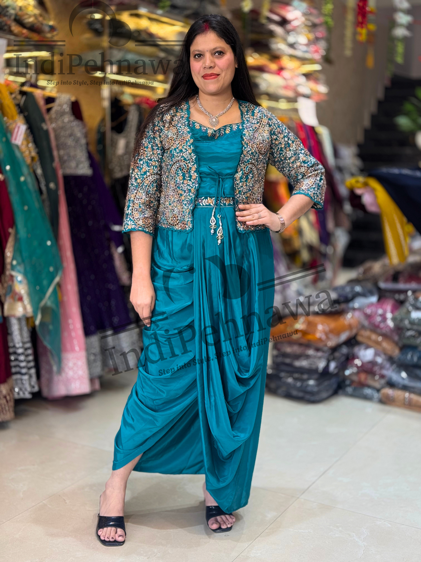 Stylish Skirt Saree with Thread Work Jacket - Perfect for Occasions