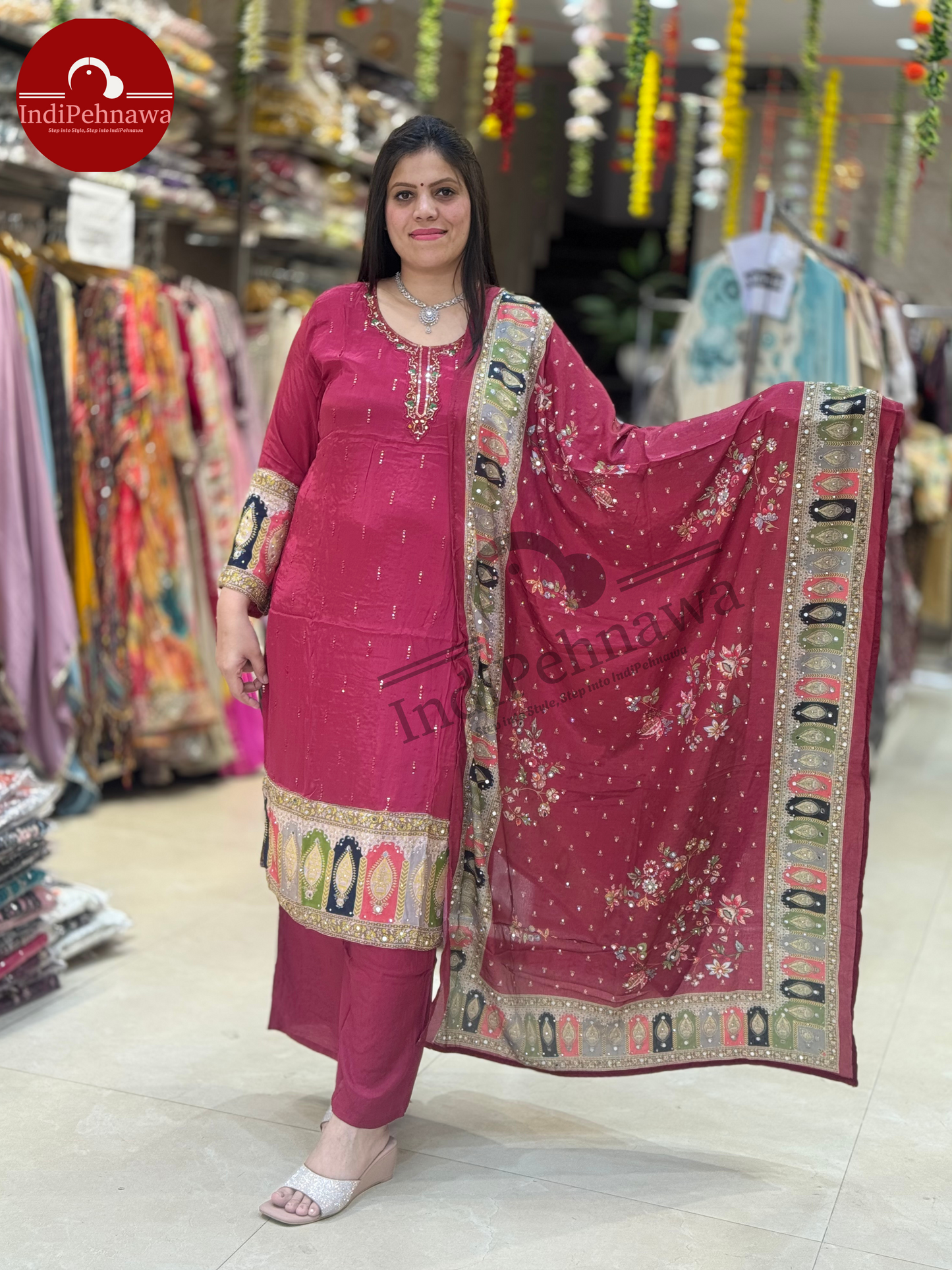 THRAED AND MIRROR WORK SUIT WITH FULKARI DUPATTA