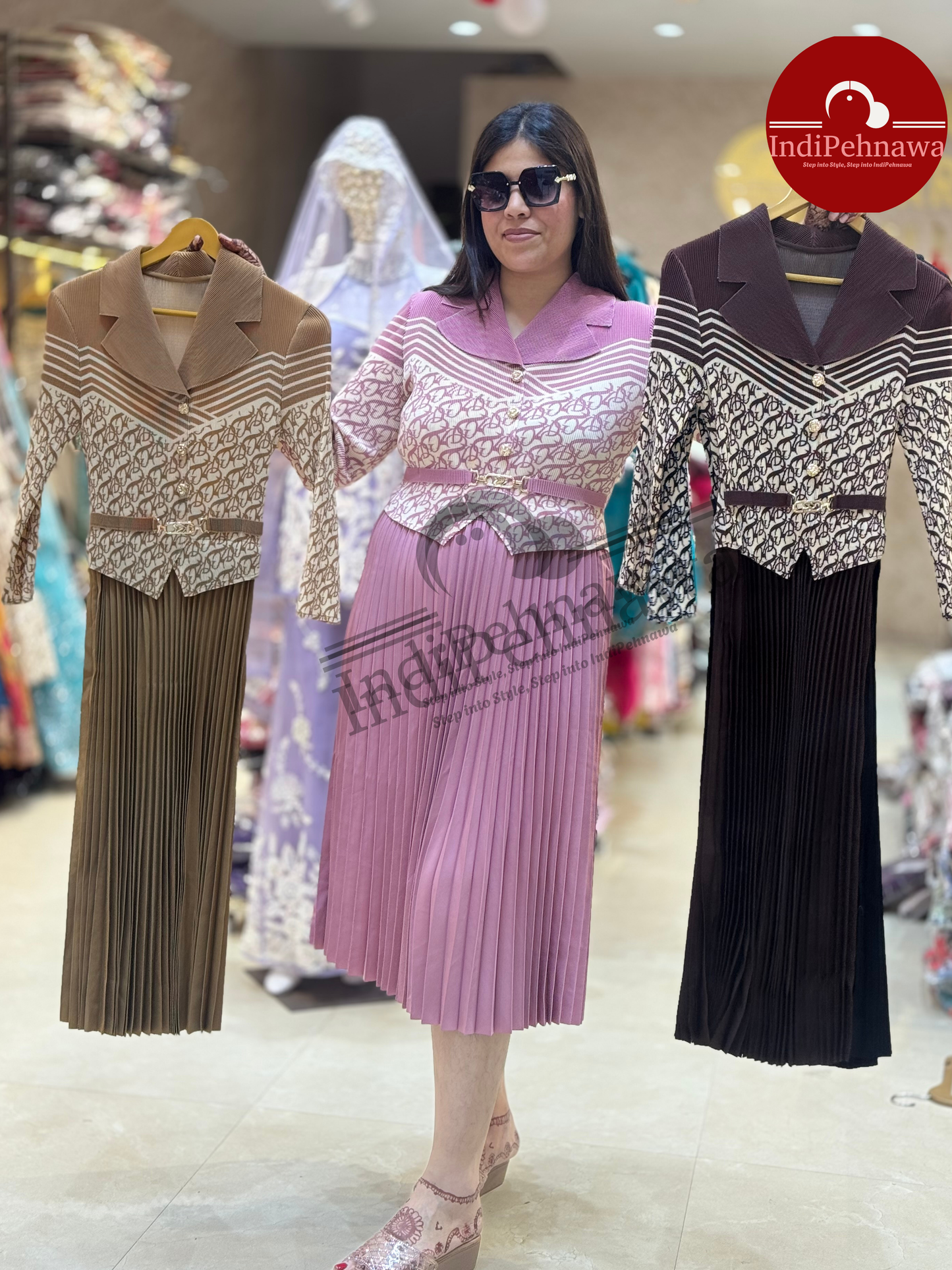 KOREAN DRESS WITH PLATING DESIGN WITH ATTACHED SMART BELT