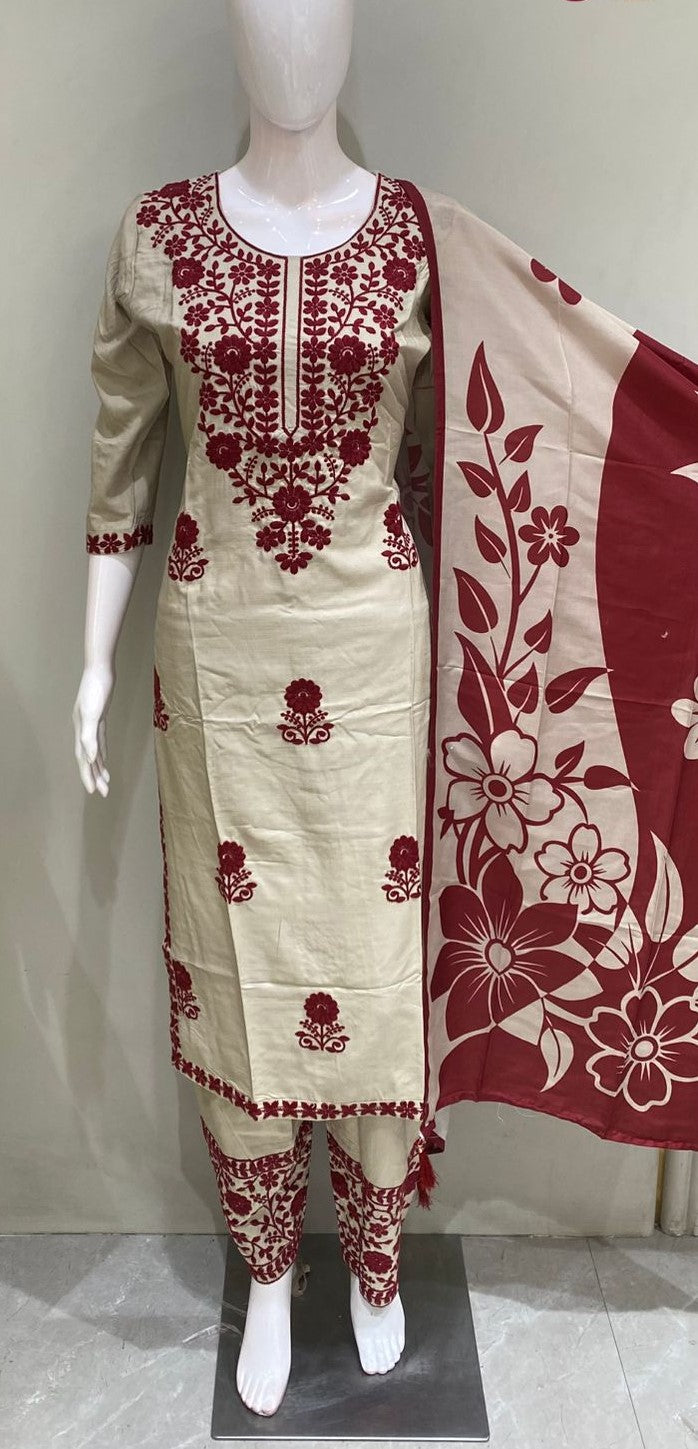IVORY DUEL MEHROON BEAUTIFUL DUPPTA SUIT