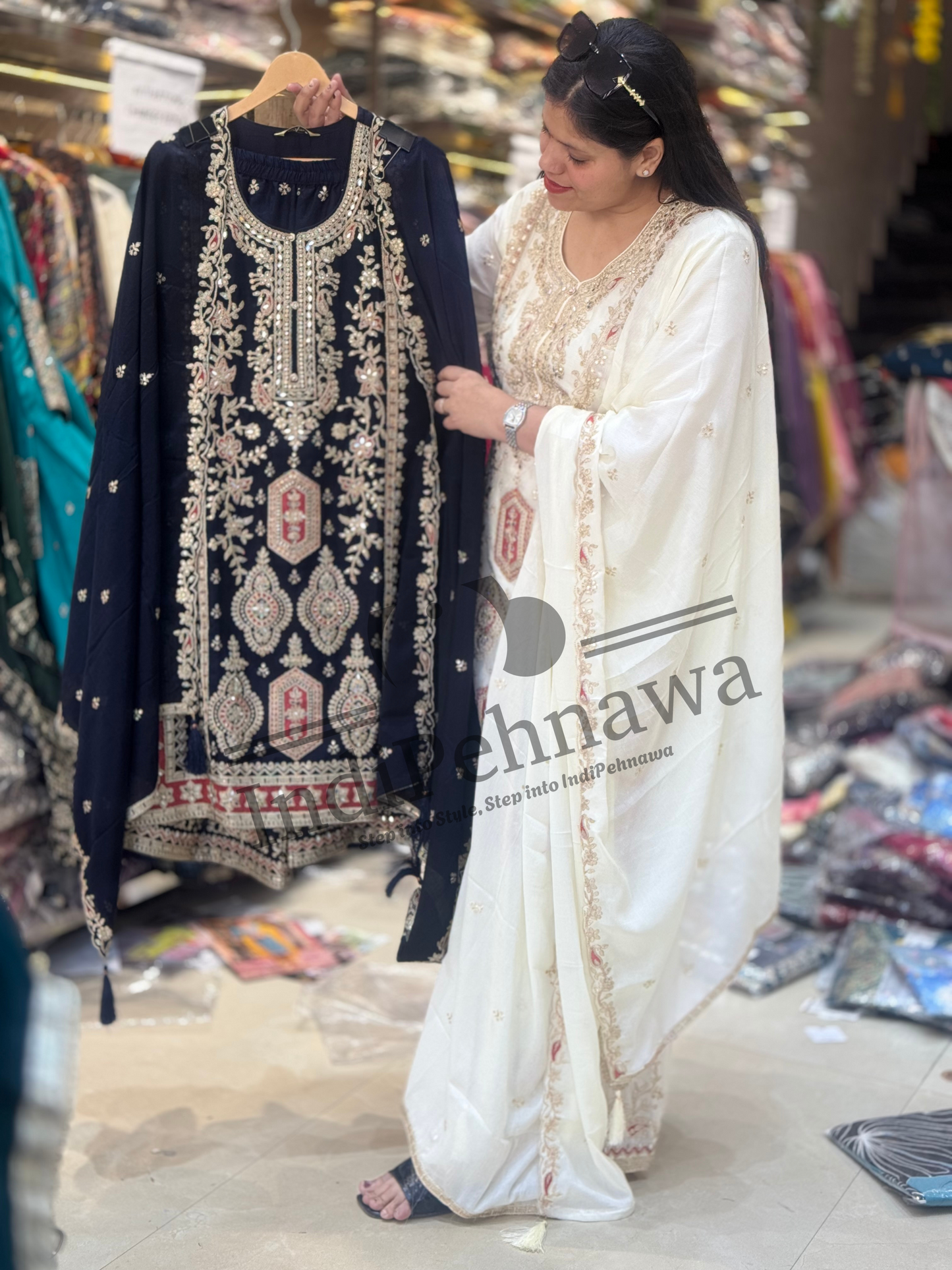 Designer Chinon Suit with Intricate Tilla Embroidery – Festive & Party Wear