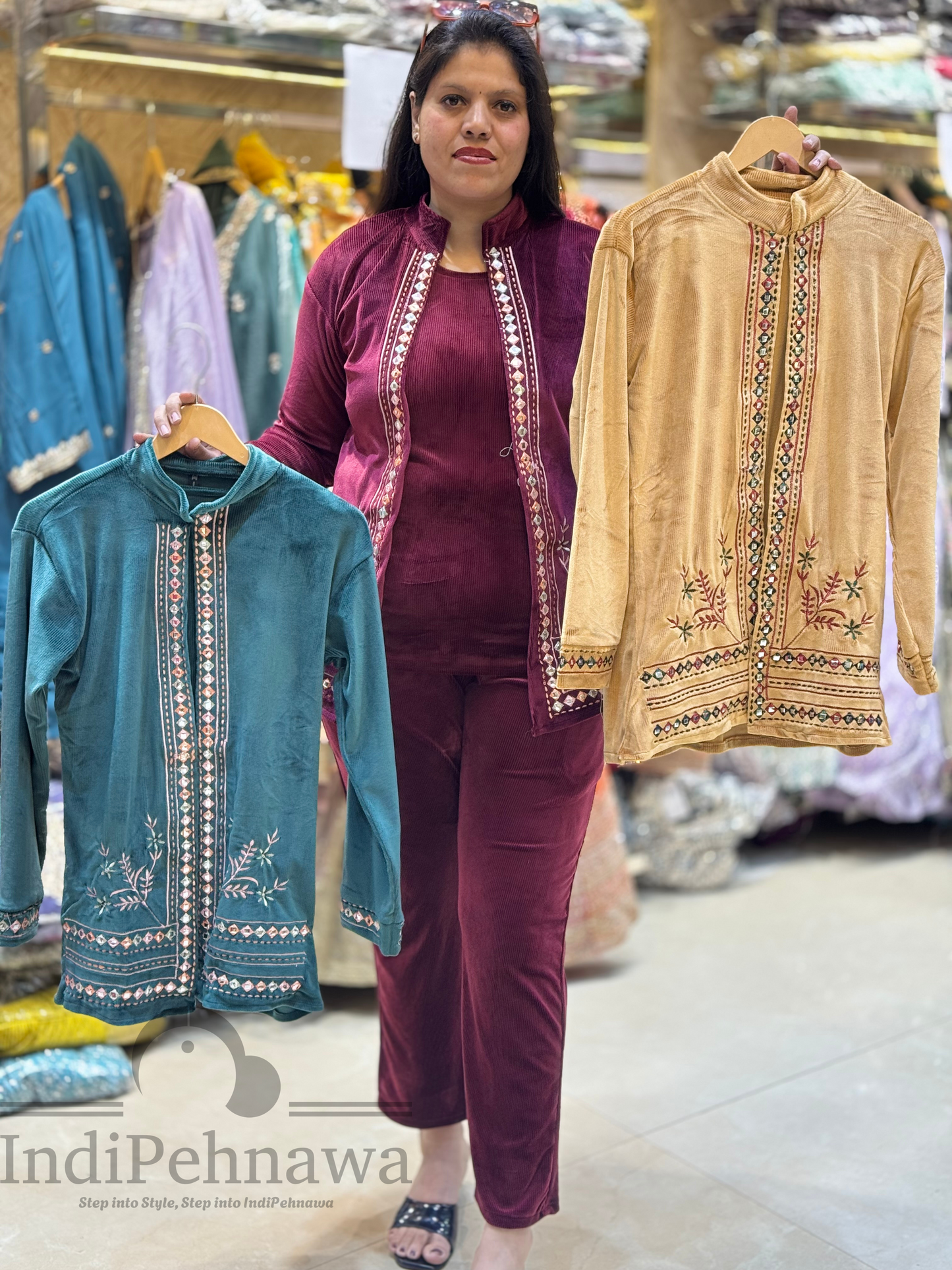 Exquisite Cotrize Velvet 3 Piece Cord Sets with Handcrafted Embroidery