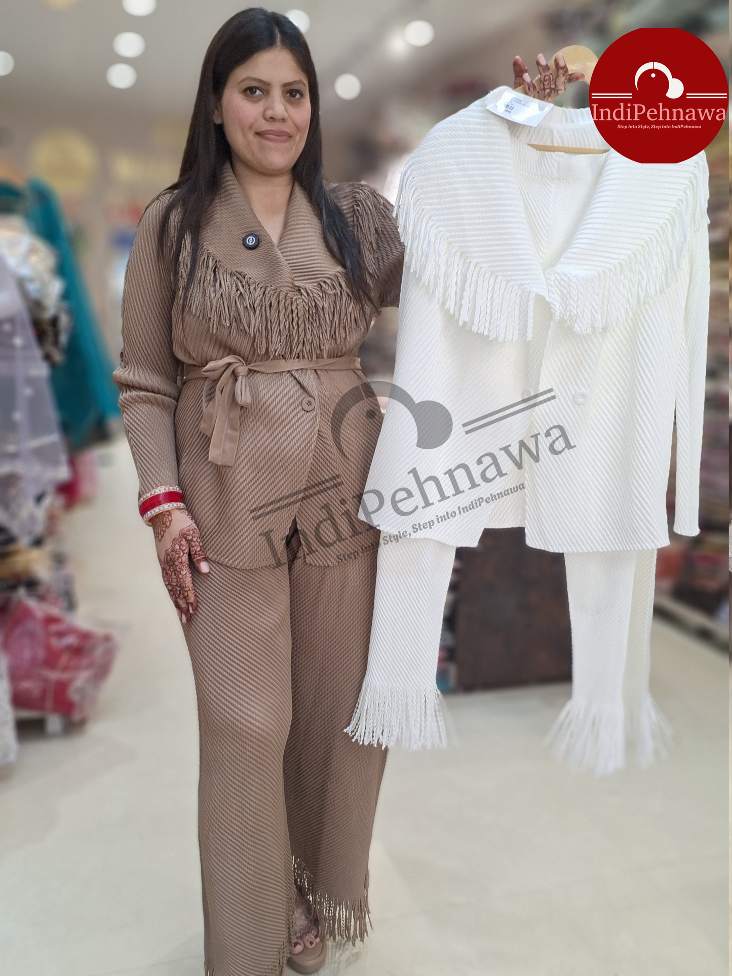 KOREAN CORDSET WITH DESIGNER NECK AND DESIGNER BOTTOM