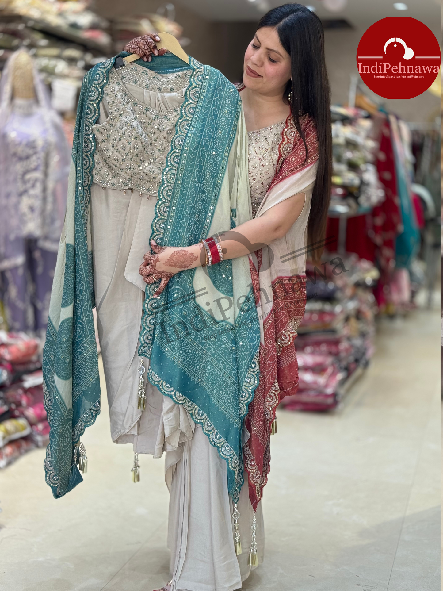 DESIGNER CAPE DRESS WITH PREMIUM CRAPE CAPE WITH HAND WORK