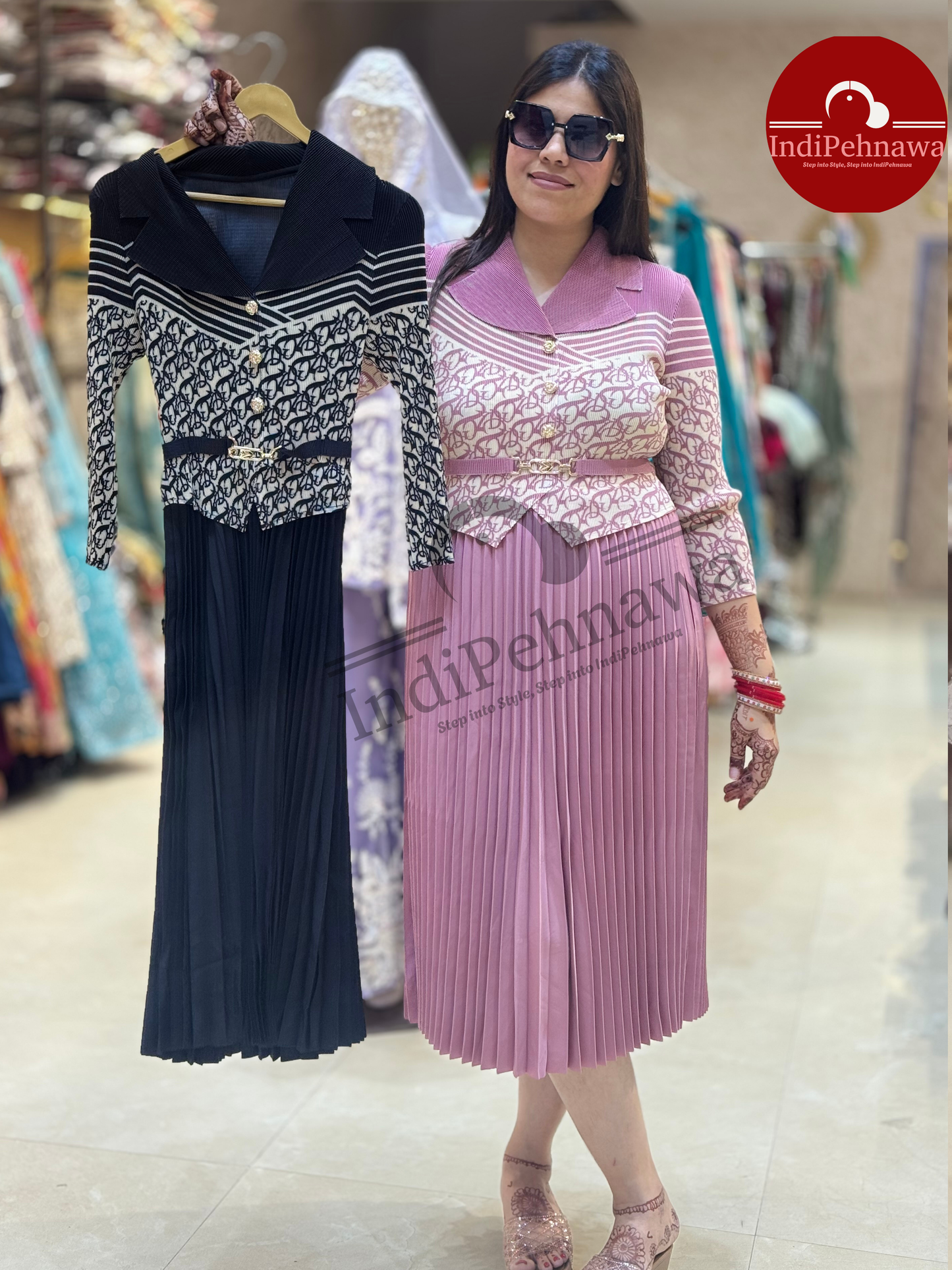 KOREAN DRESS WITH PLATING DESIGN WITH ATTACHED SMART BELT