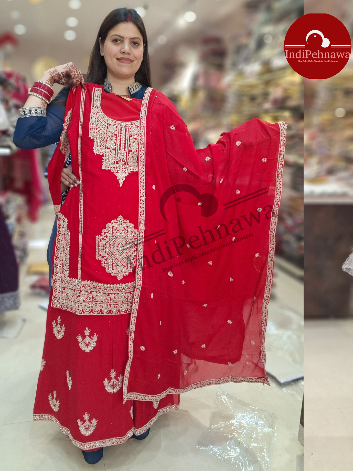 Pure Chinon Party Wear Suit With Thread Work (Jarkan) and Jaffa Style Bottom