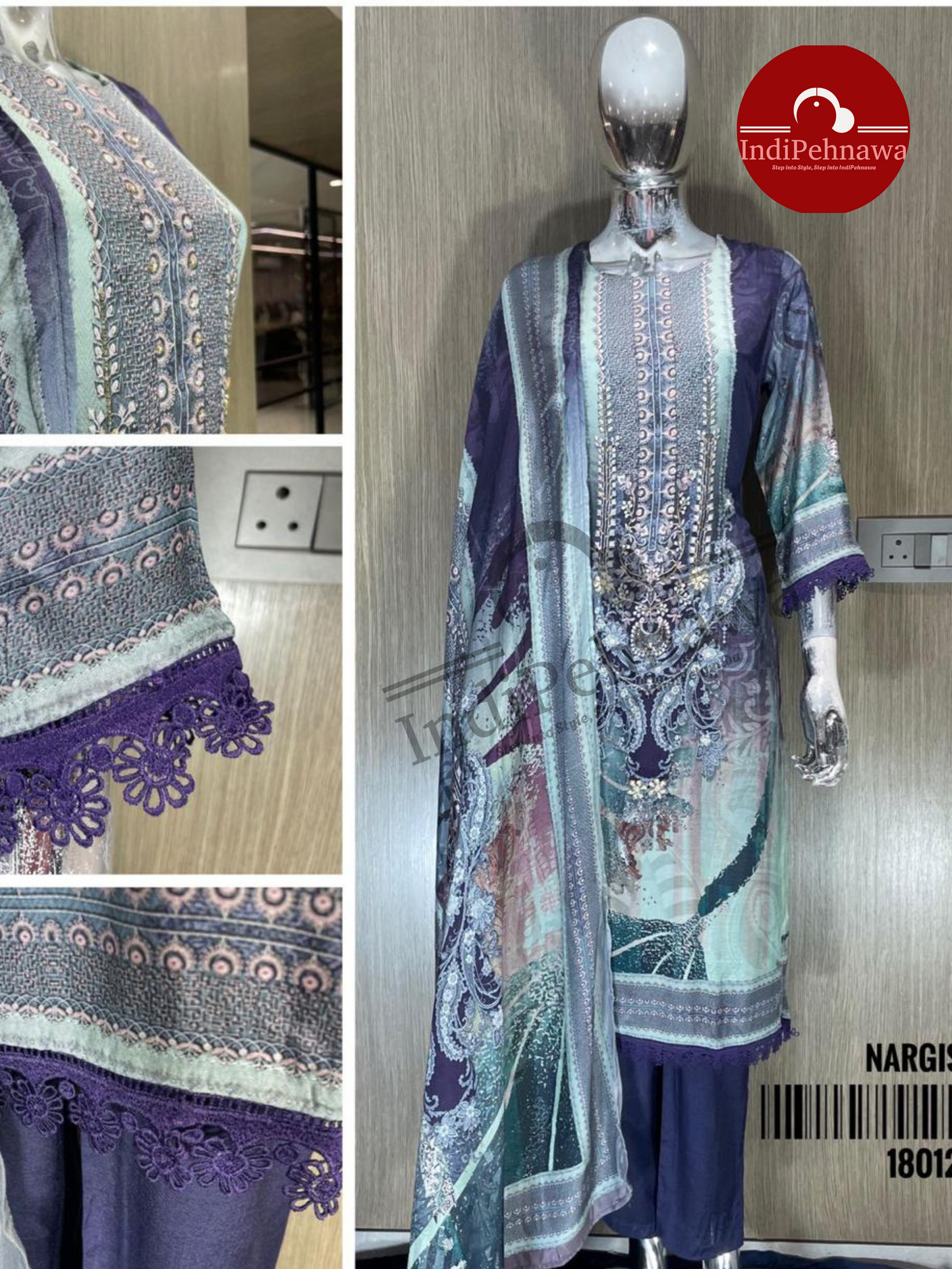 "Floral Fantasy: Chinon Party Suit with Dupatta"