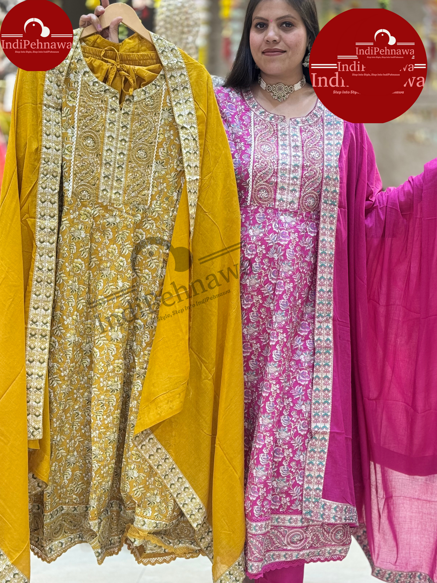 HAND WORK DESIGNER ANRAKALI IN PURE COTTON WITH FULL SIZE DUPPATA