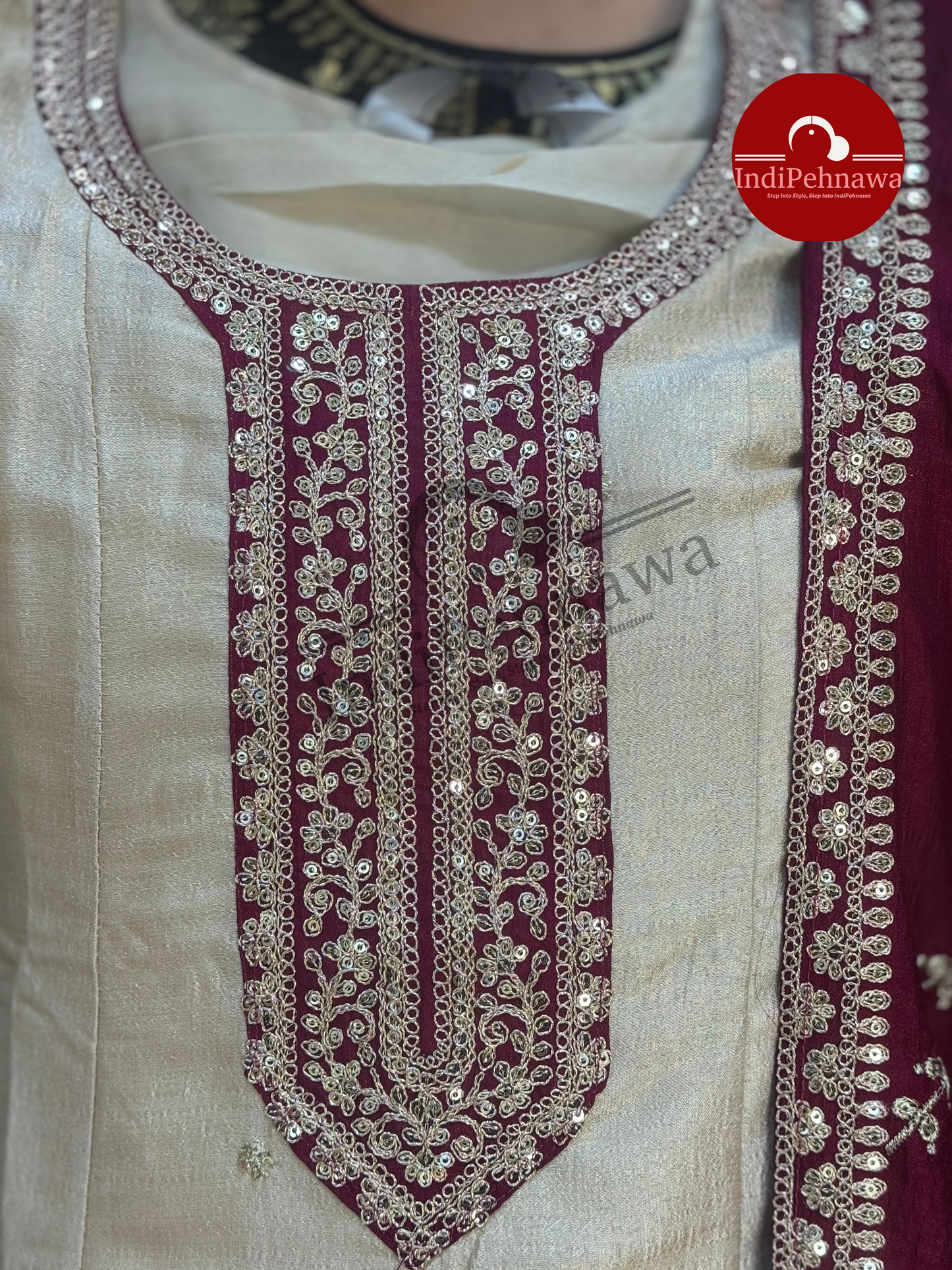 IVORY CHINON ANARKALI WITH ELEGENT HNAD WORK (P93L0003)