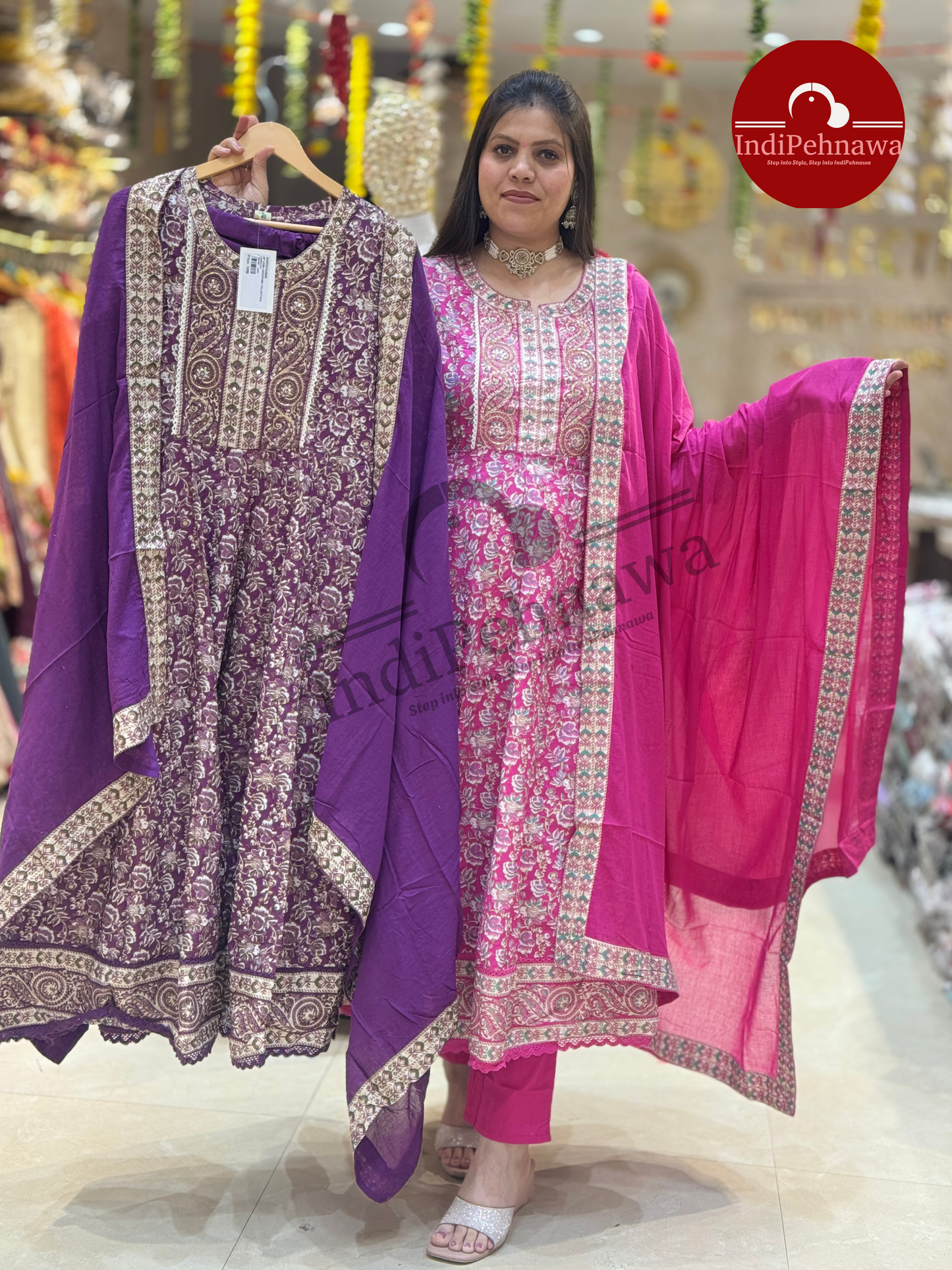 HAND WORK DESIGNER ANRAKALI IN PURE COTTON WITH FULL SIZE DUPPATA