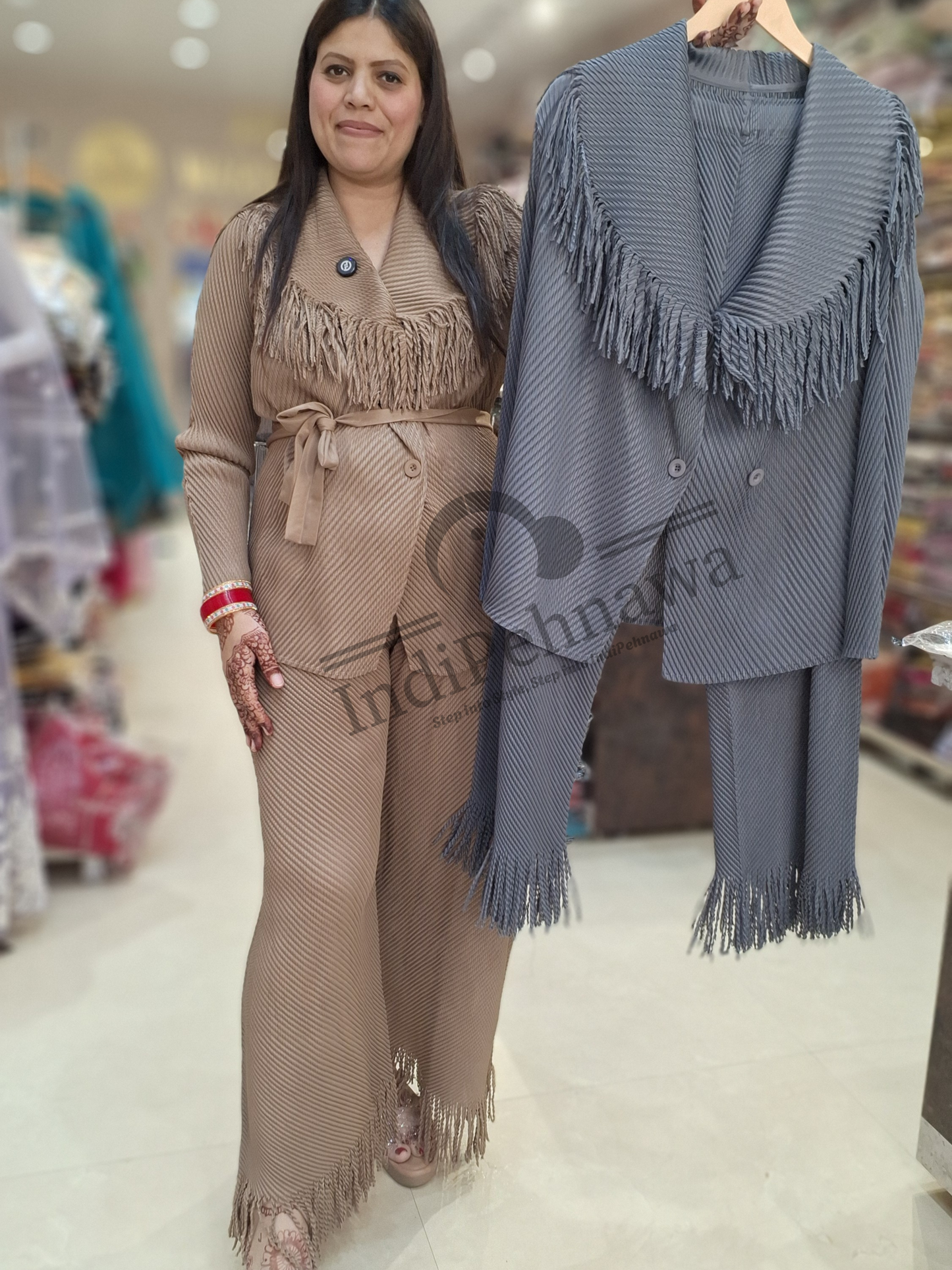 KOREAN CORDSET WITH DESIGNER NECK AND DESIGNER BOTTOM